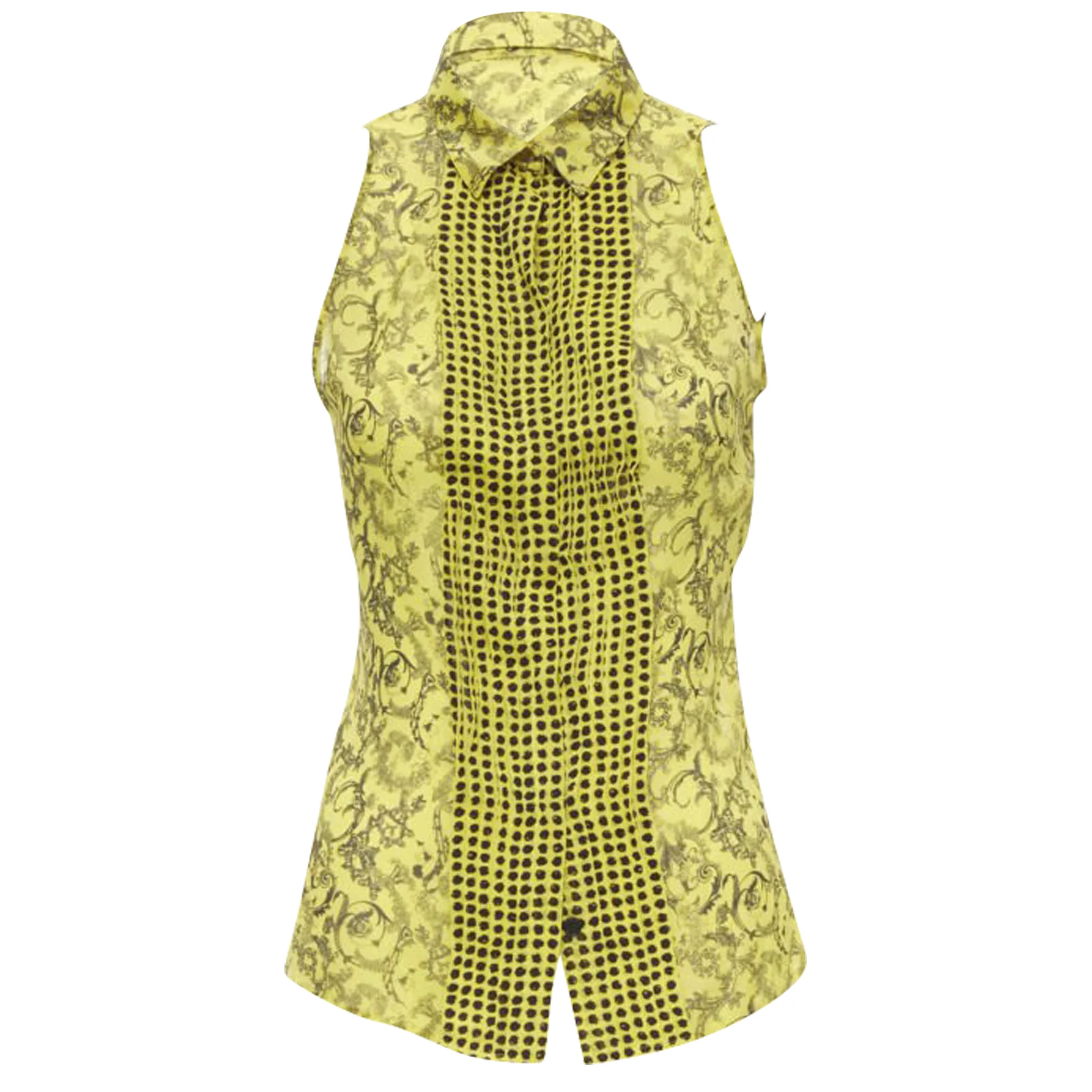 Women's Versace silk Baroque print dot pleated collar sleeveless shirt