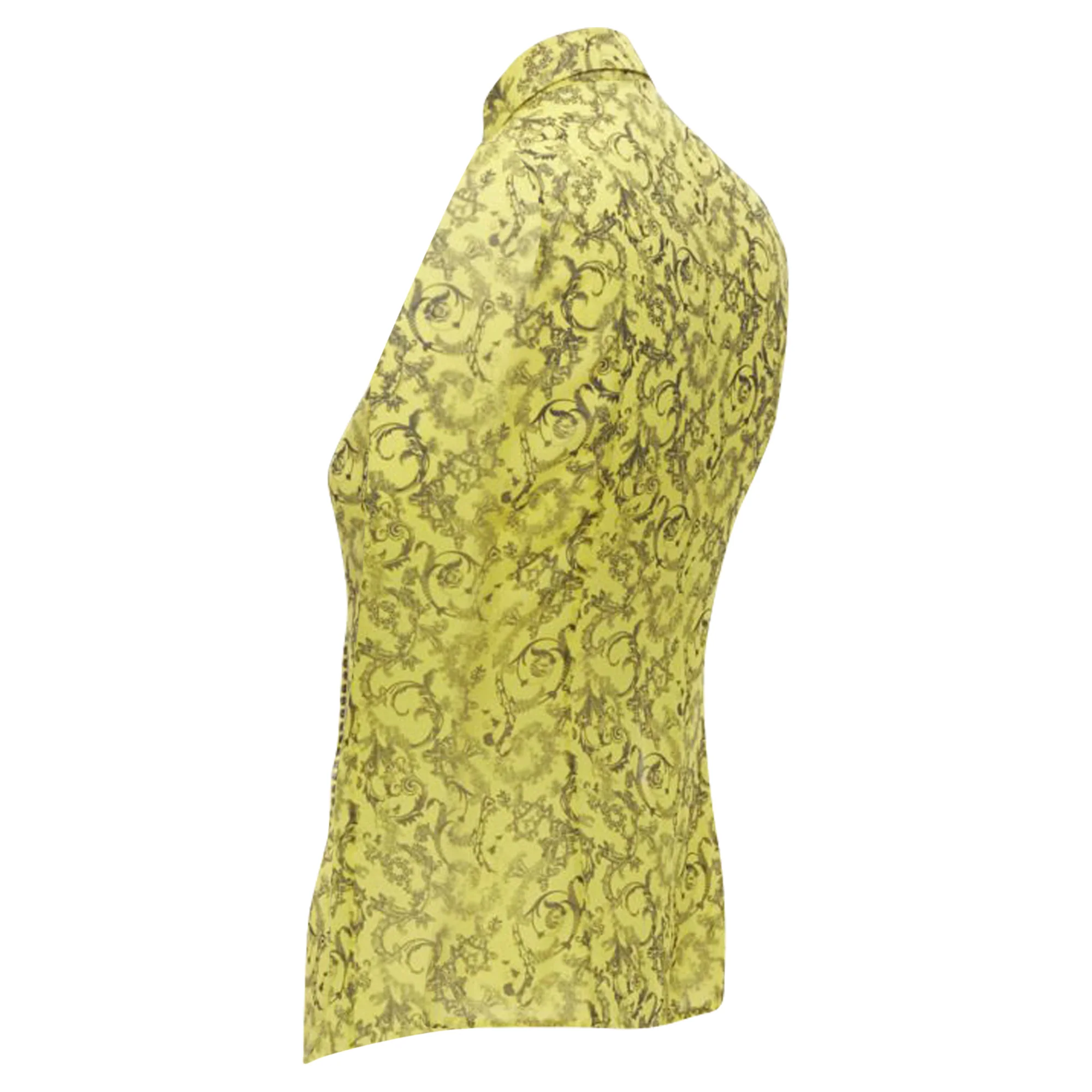 Women's Versace silk Baroque print dot pleated collar sleeveless shirt - Image 6