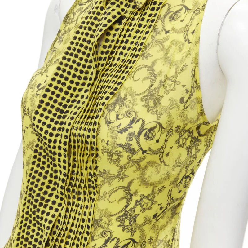 Women's Versace silk Baroque print dot pleated collar sleeveless shirt - Image 8