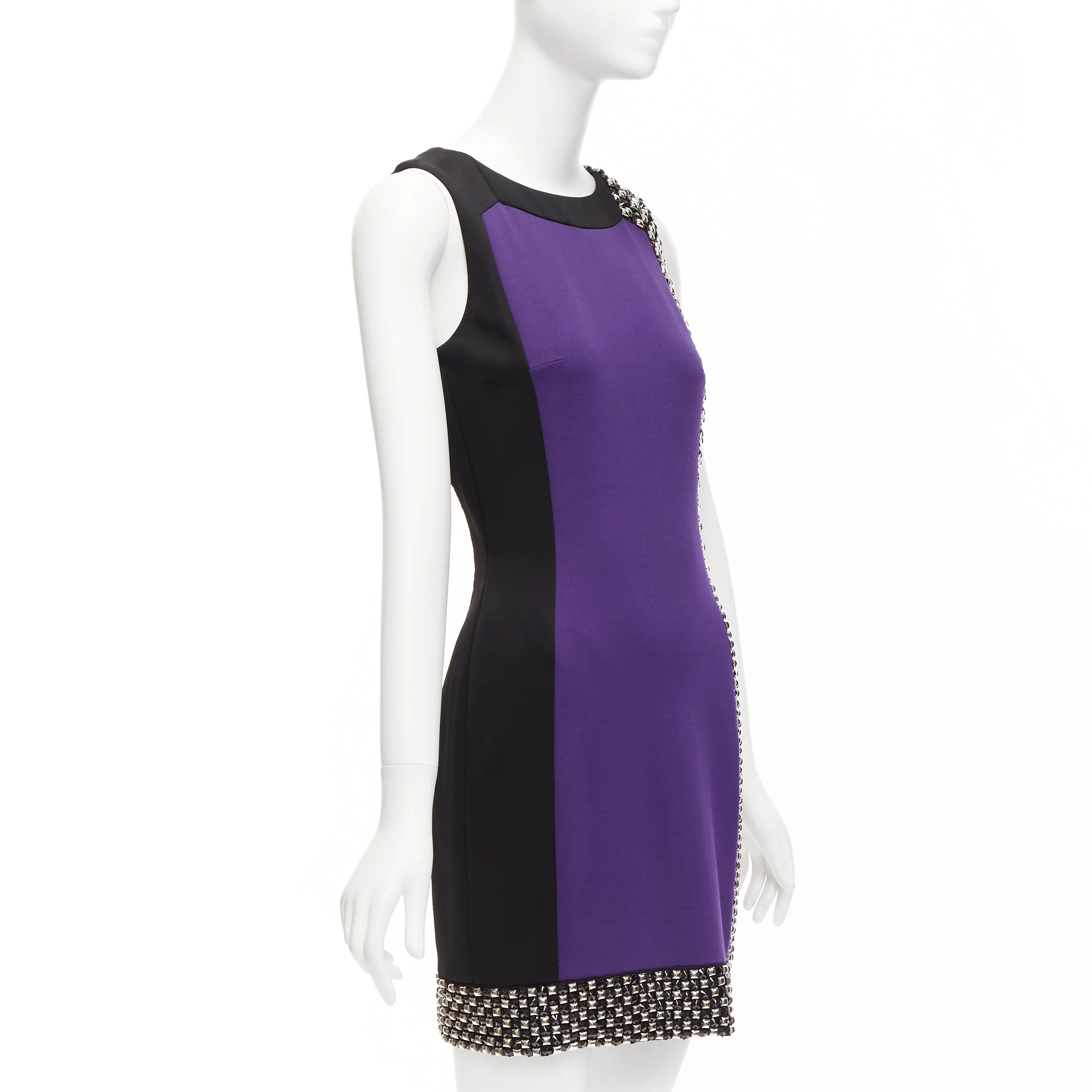 Women's Versace Silk Blend Silver Studs Colorblock Mod Shift Dress - Image 9