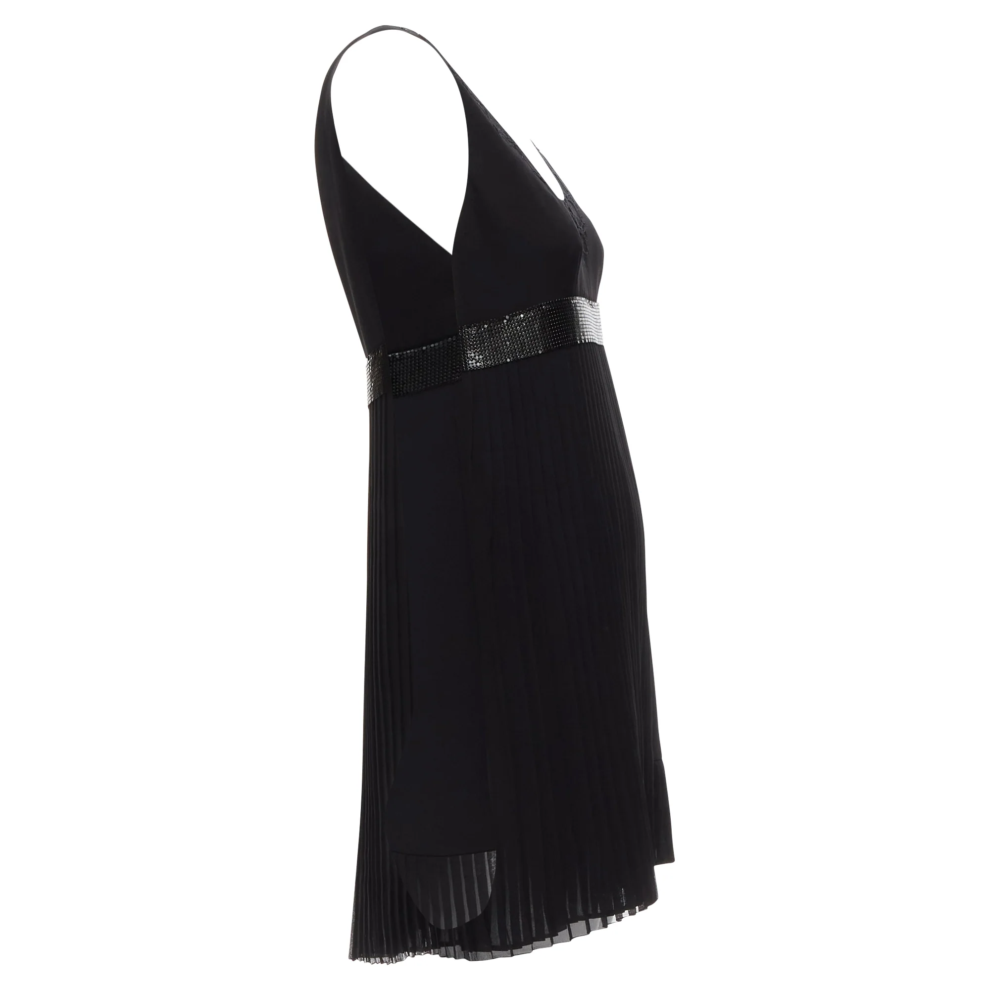 Women's Versace silk lace V-neck chainmail trim pleated mini dress - Image 4