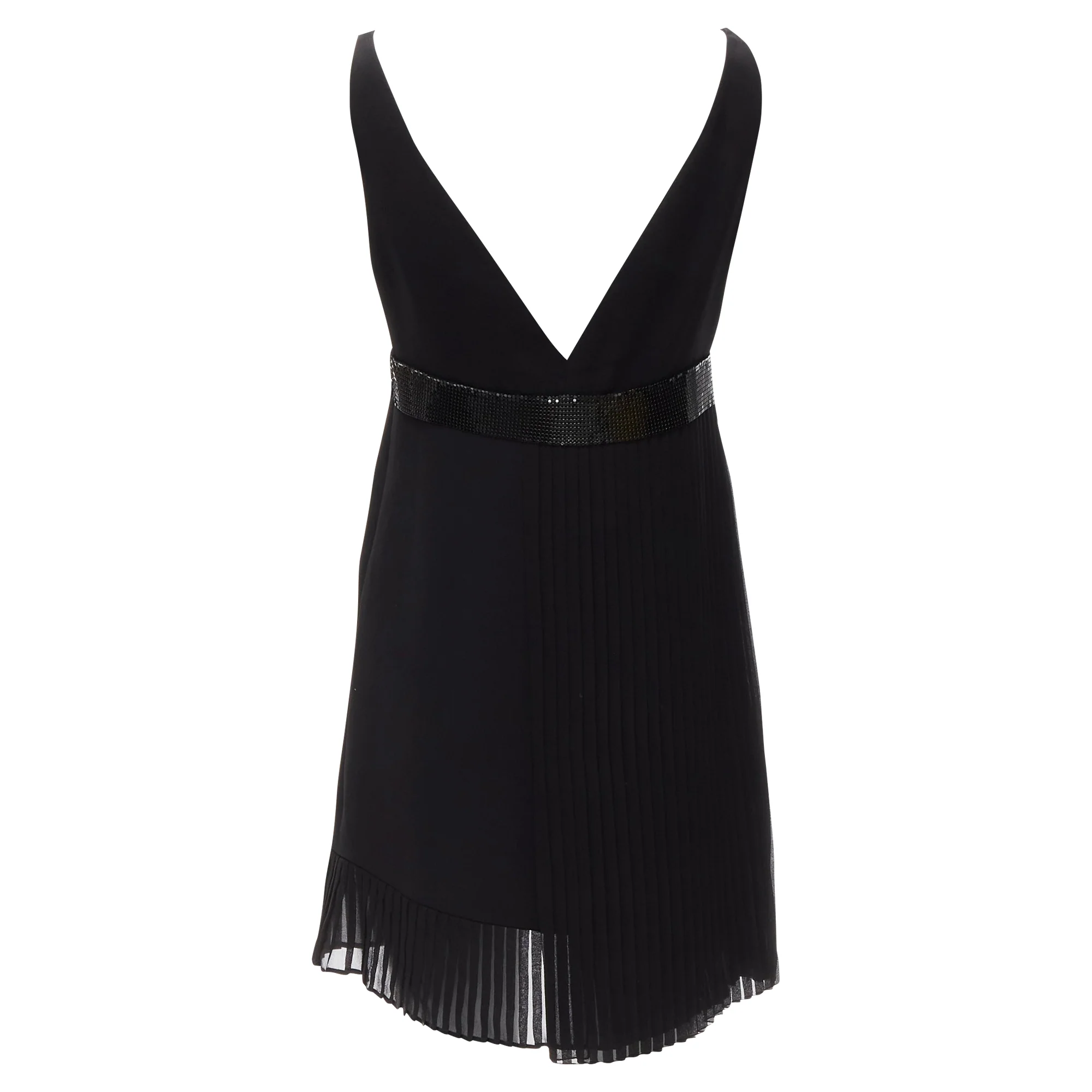 Women's Versace silk lace V-neck chainmail trim pleated mini dress - Image 5
