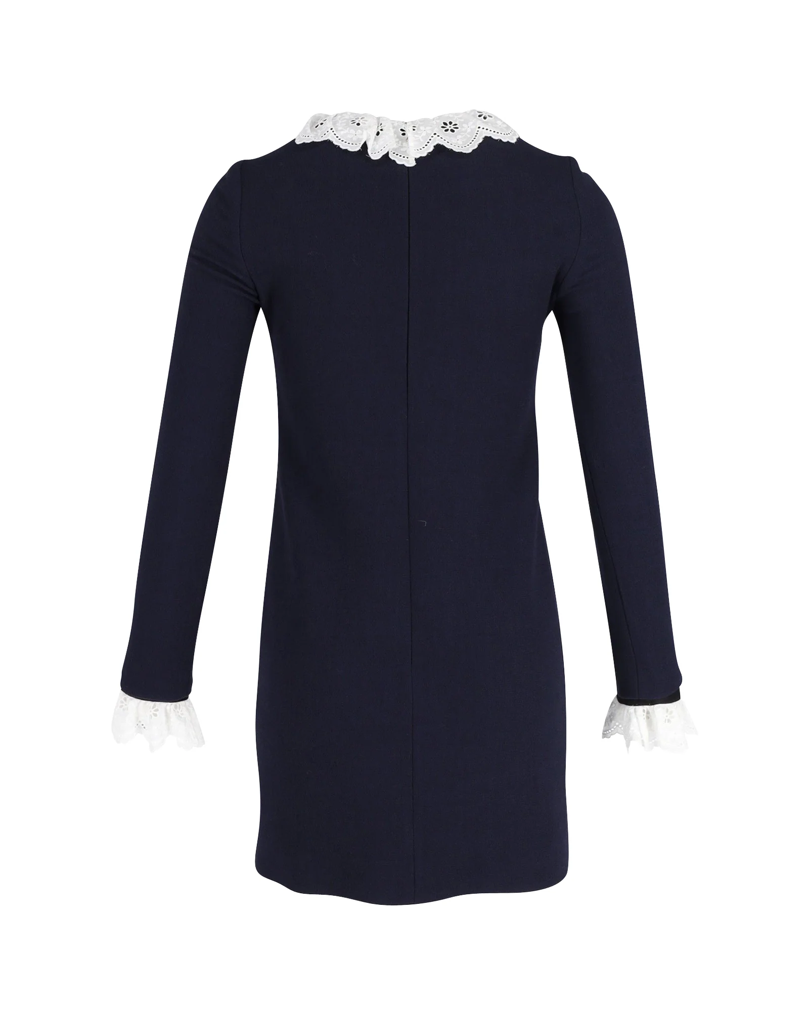 Women's Victoria Beckham Broderie Anglaise-trimmed Mini Shift Dress in Navy Blue Wool - Image 3