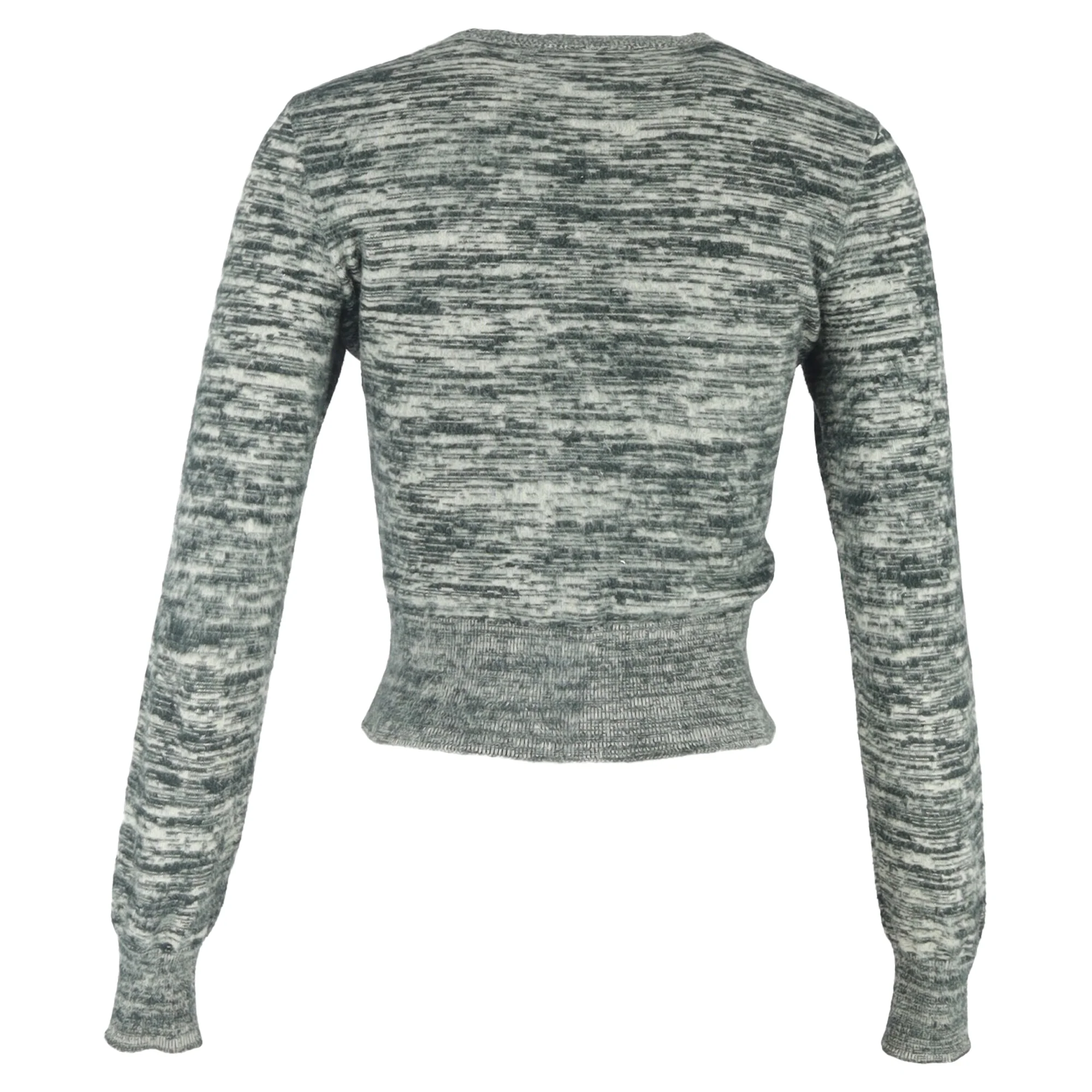 Women's Victoria Beckham Cropped Marled Sweater in Grey Cotton - Image 3