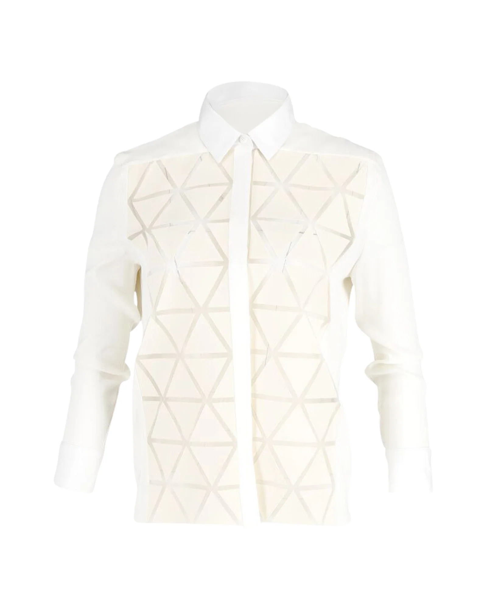 Women's Victoria Beckham Geometric Button-Up Shirt in Cream Cotton