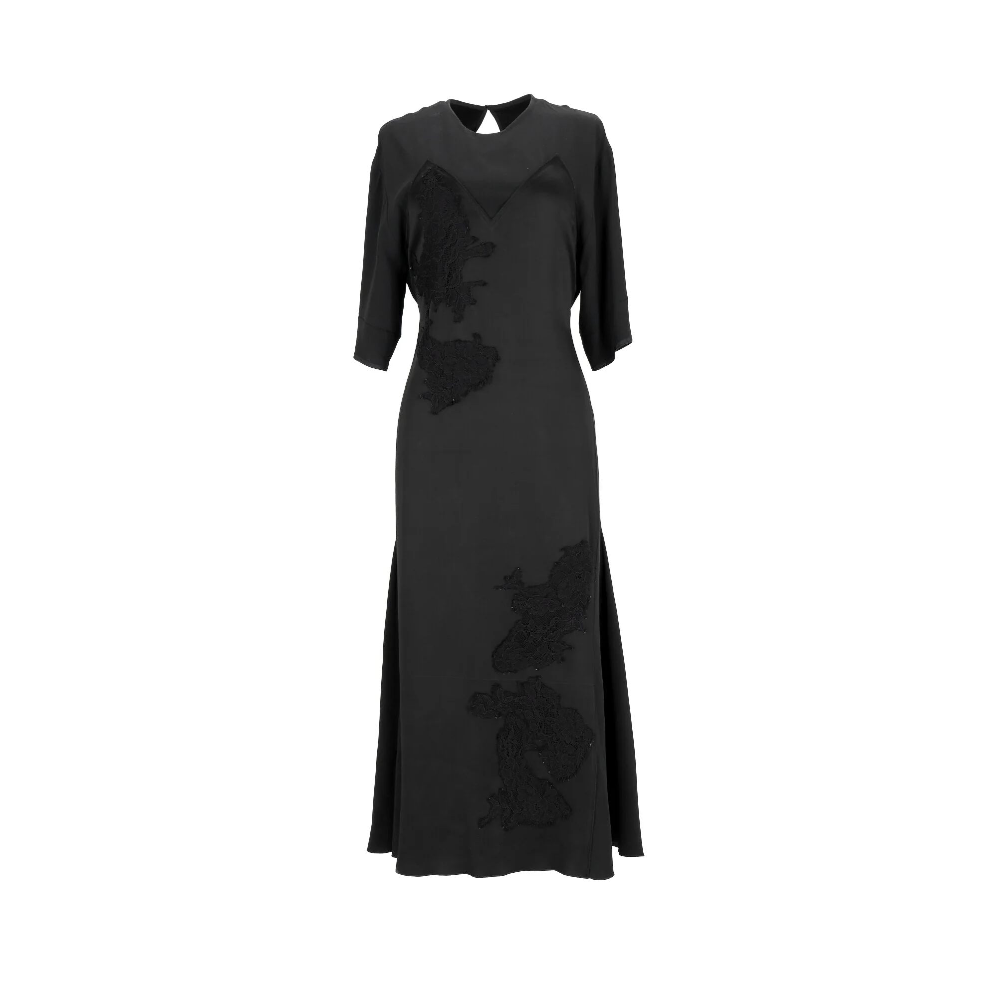 Women's Victoria Beckham Lace Inset Belted Midi Dress in Black Viscose - Image 9