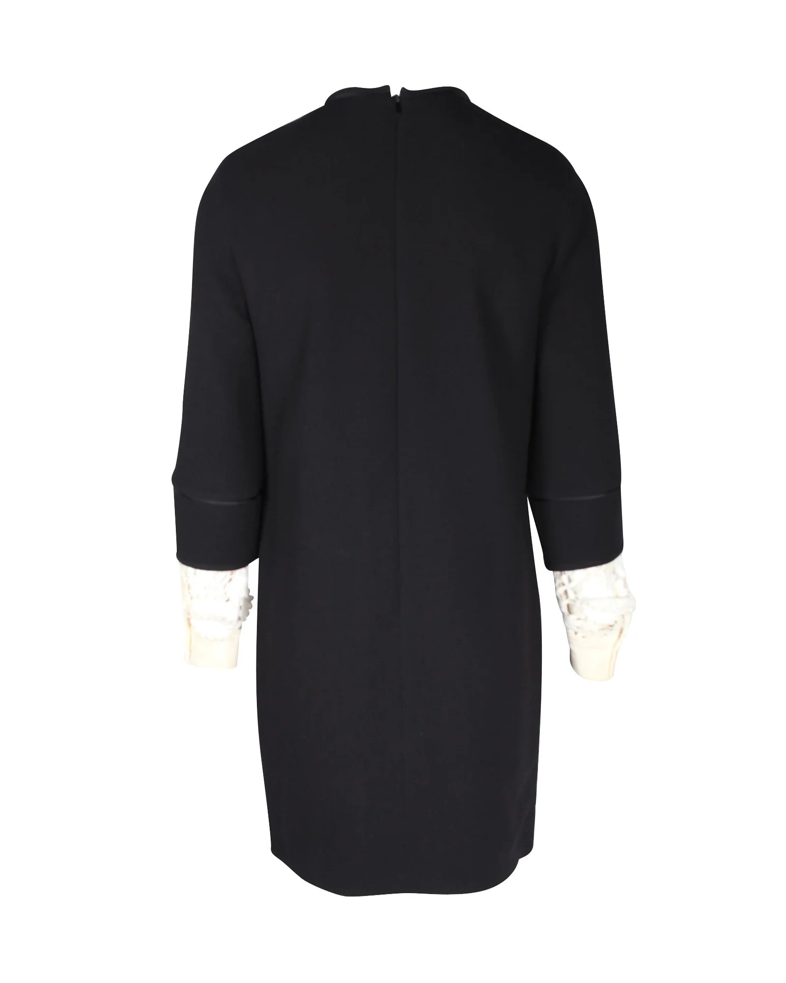 Women's Victoria Beckham Lace Sleeves Shift Dress in Black Wool - Image 3