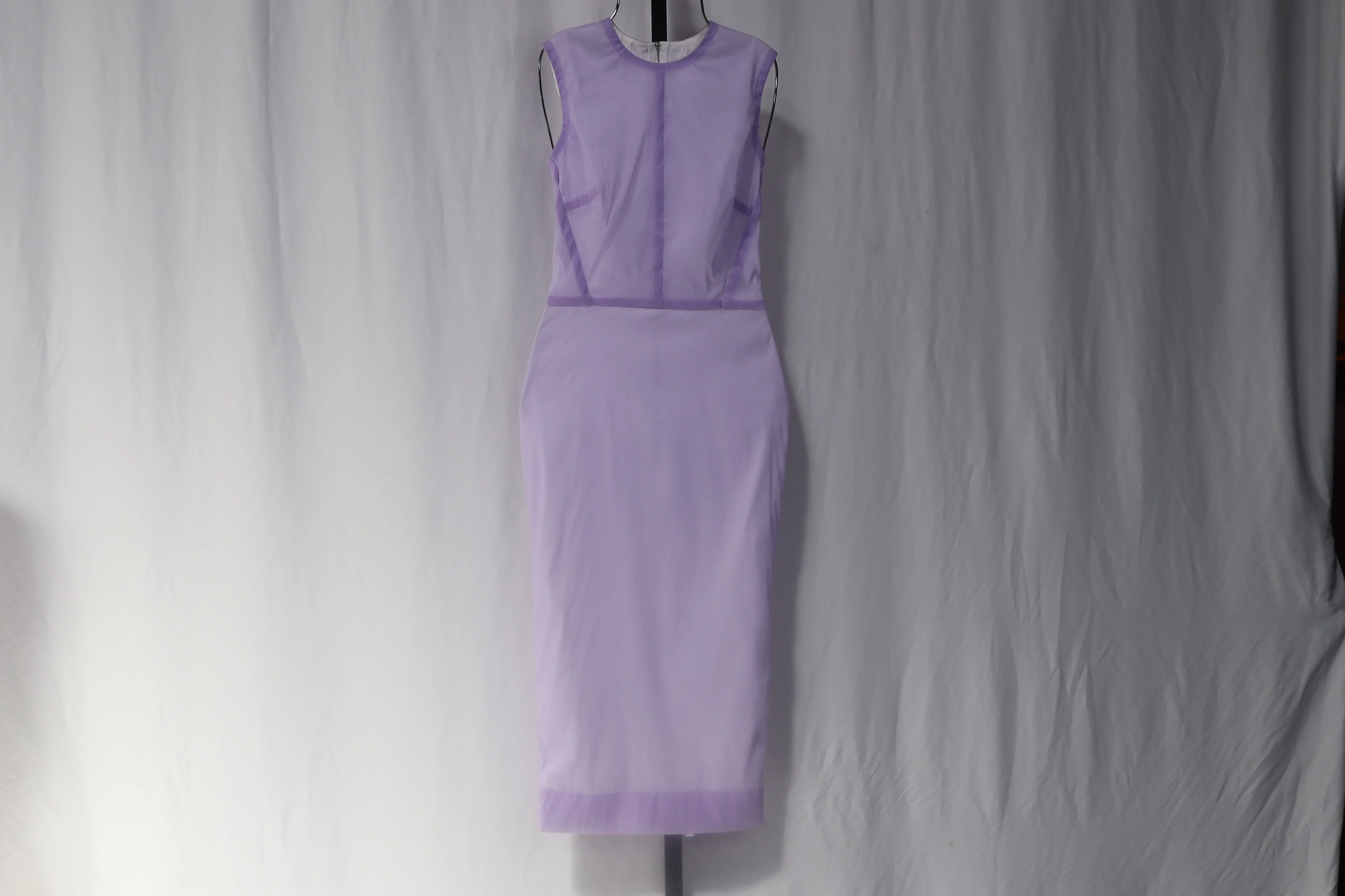 Women's Victoria Beckham Linear Fitted Midi Dress in Purple Silk - Image 6