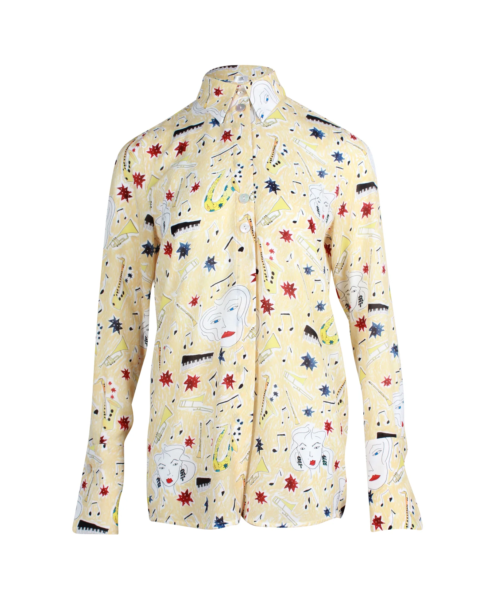 Women's Victoria Beckham Music Long Sleeve Button Down Shirt in Light Yellow Polyester