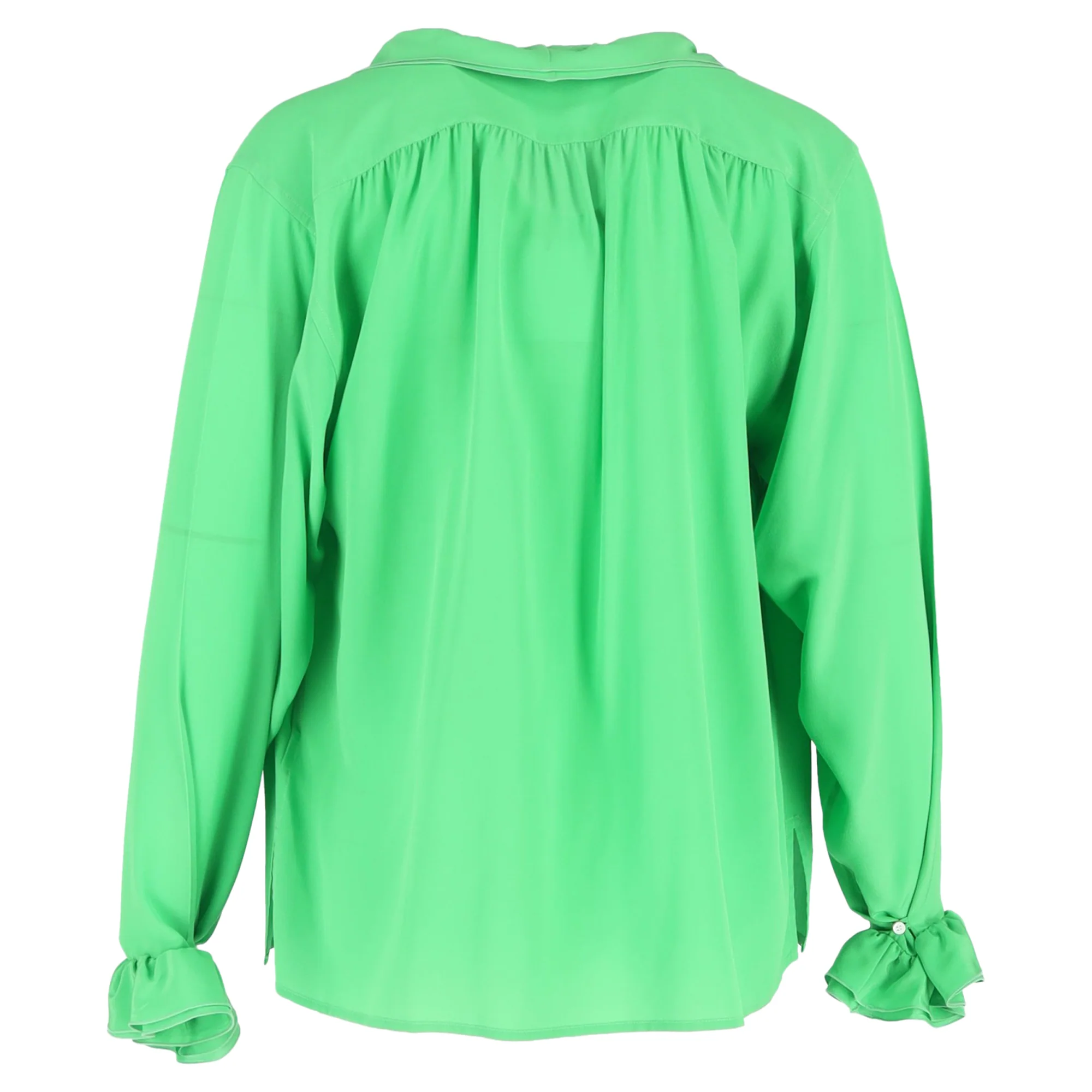 Women's  Victoria Beckham Ruffle Trim Long Sleeve Blouse in Green Silk - Image 3