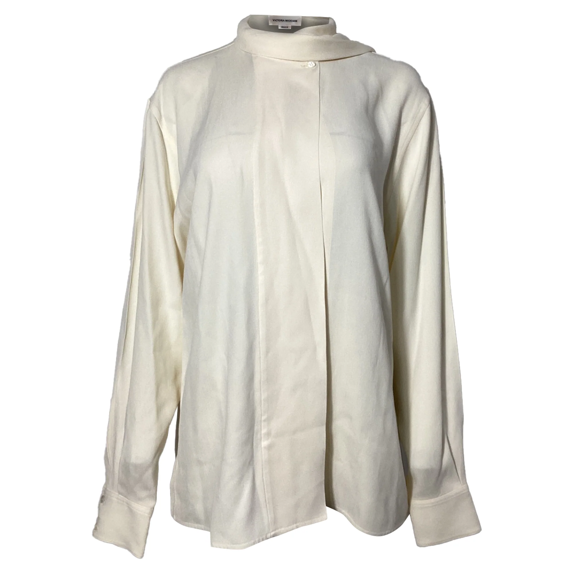 Women's Victoria Beckham Scarf Neck Long Sleeve Blouse in Cream Acetate