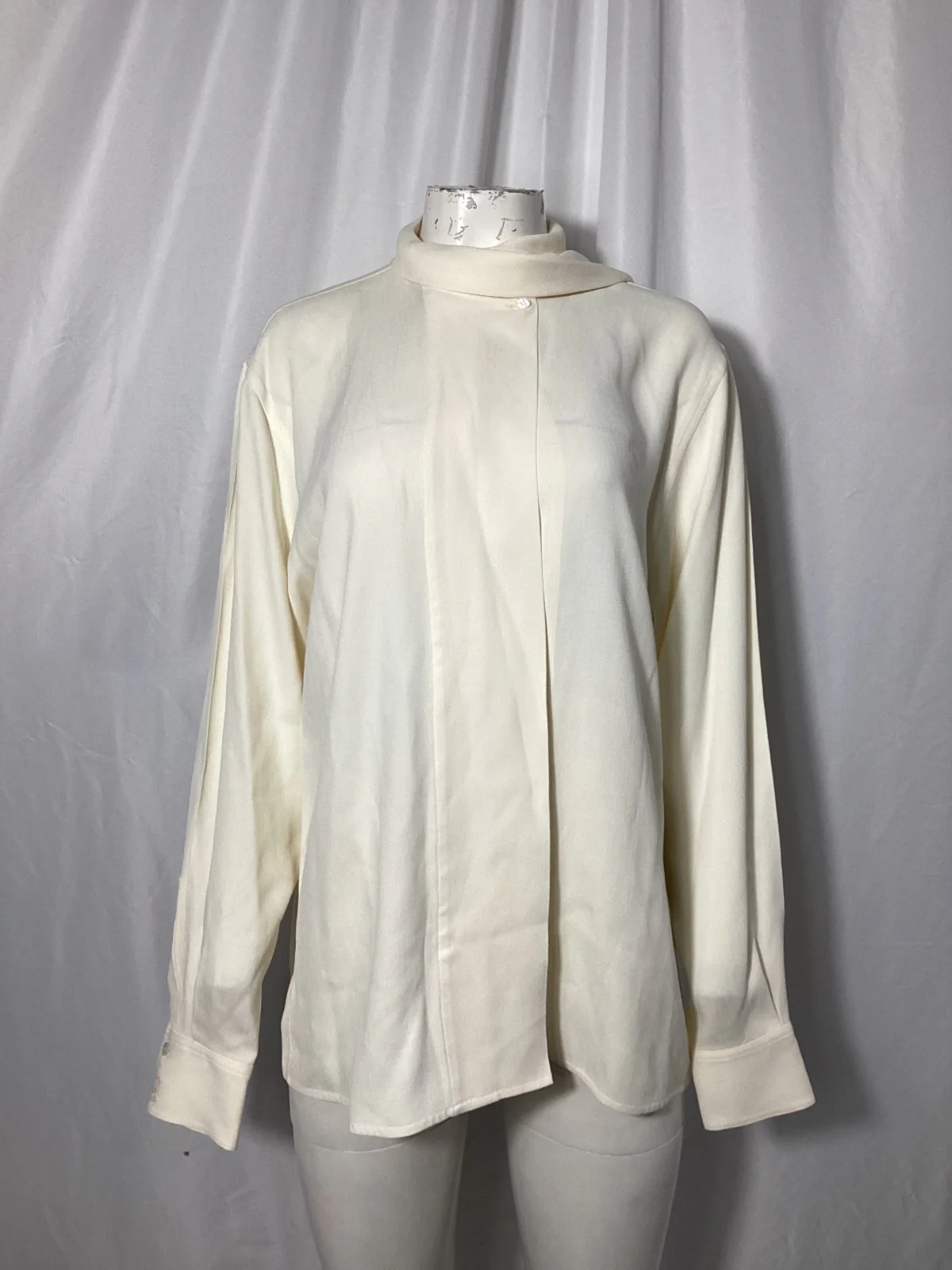 Women's Victoria Beckham Scarf Neck Long Sleeve Blouse in Cream Acetate - Image 7