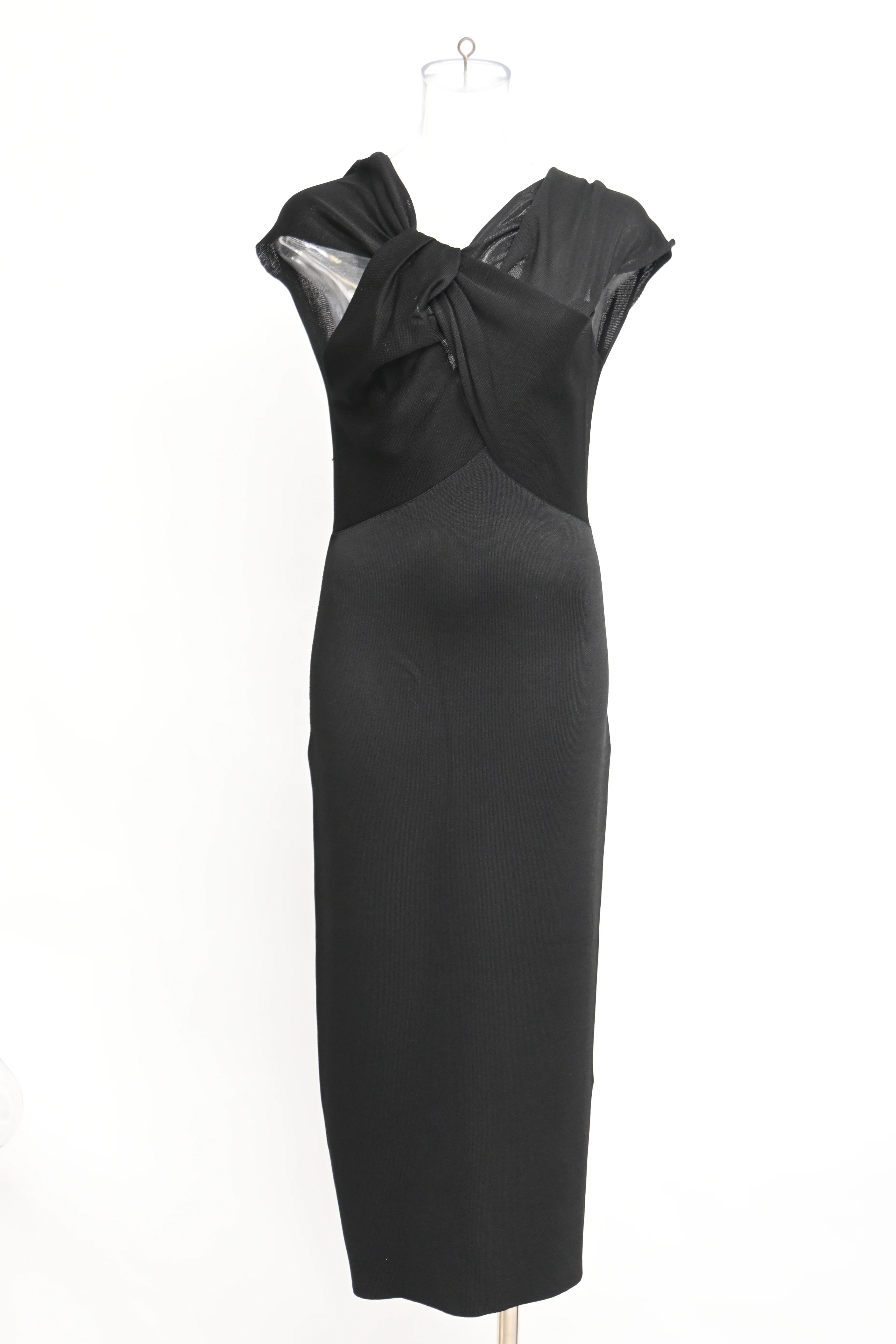 Women's Victoria Beckham Twist Drape Midi Dress in Black Viscose - Image 6