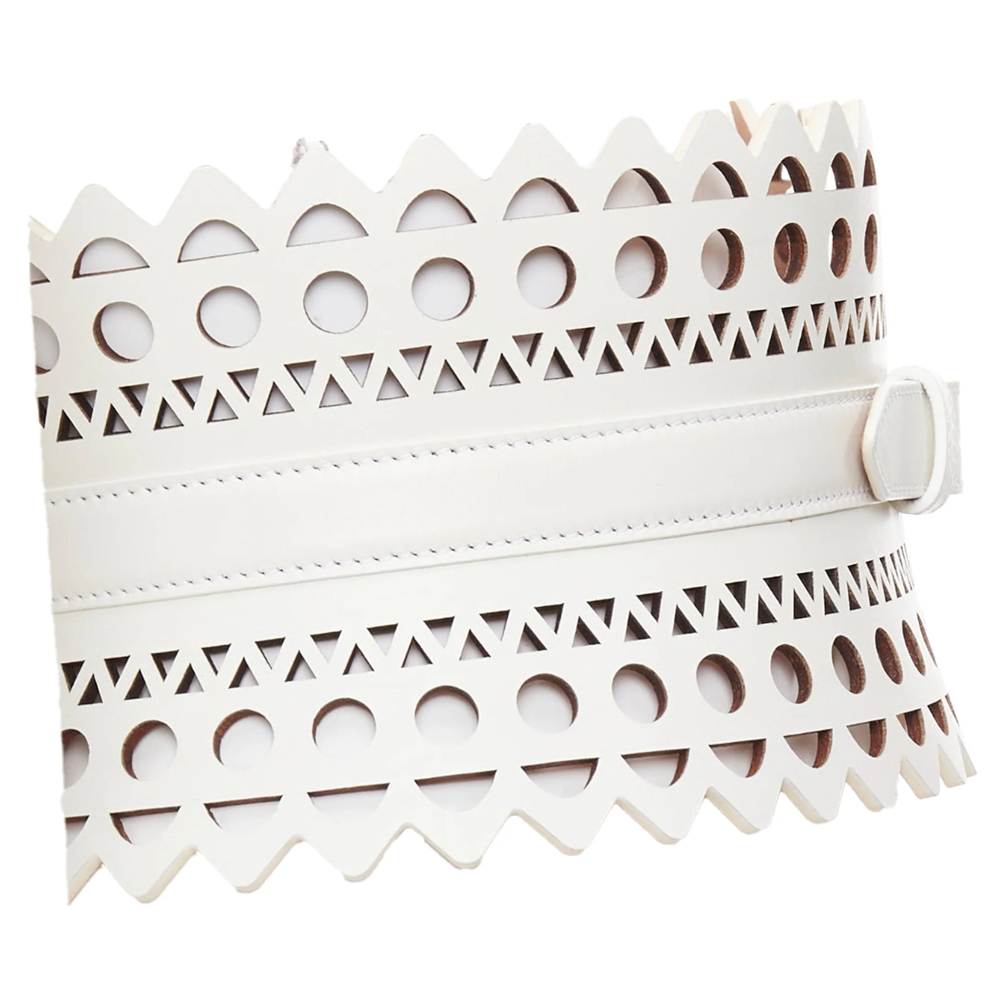 ALAIA white leather geometric cut out scallop edge wide corset belt 65cm - Image 3