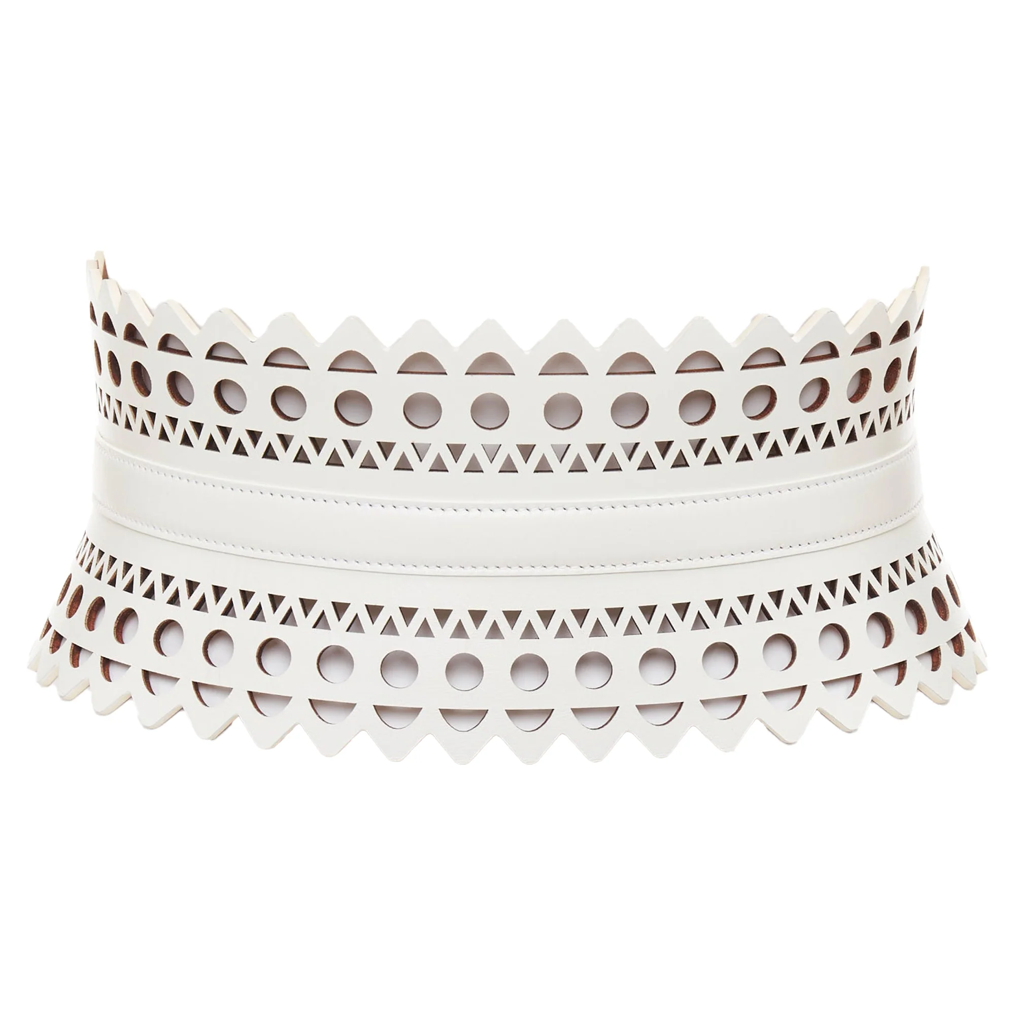 ALAIA white leather geometric cut out scallop edge wide corset belt 65cm - Image 4