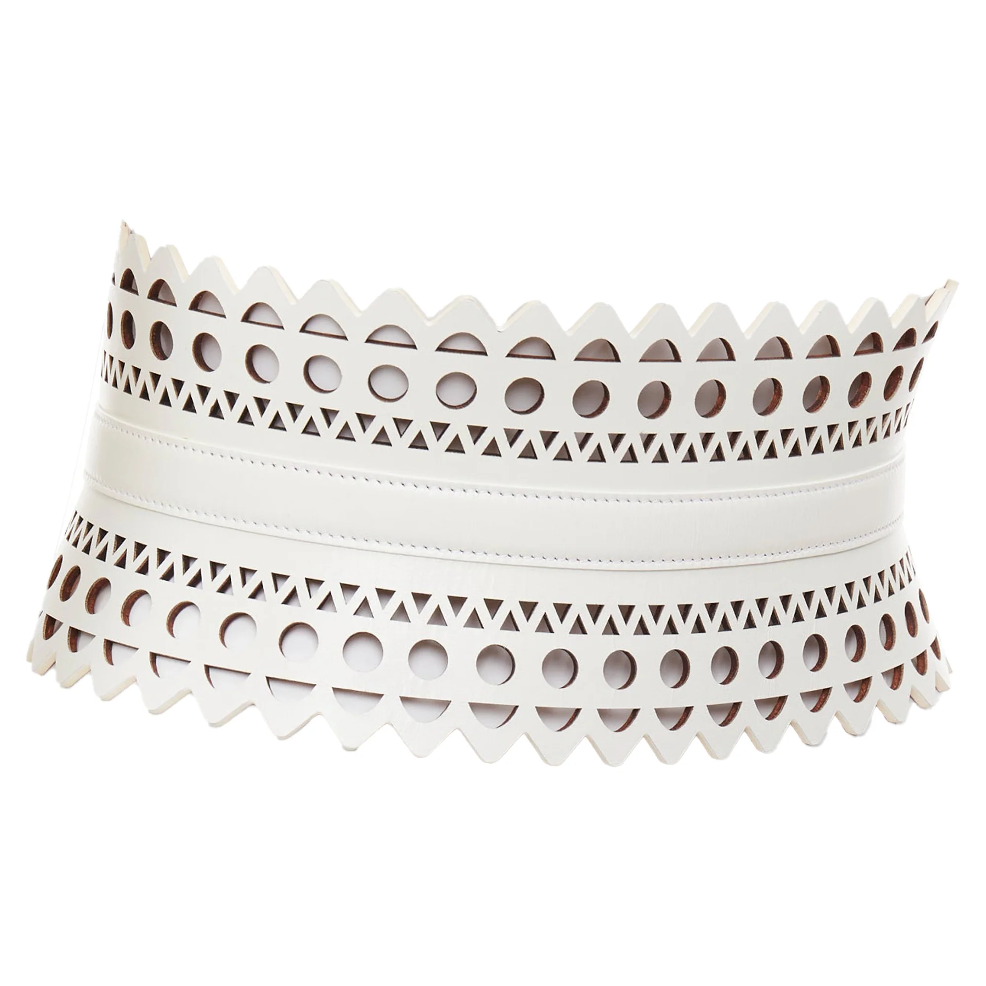 ALAIA white leather geometric cut out scallop edge wide corset belt 65cm - Image 5