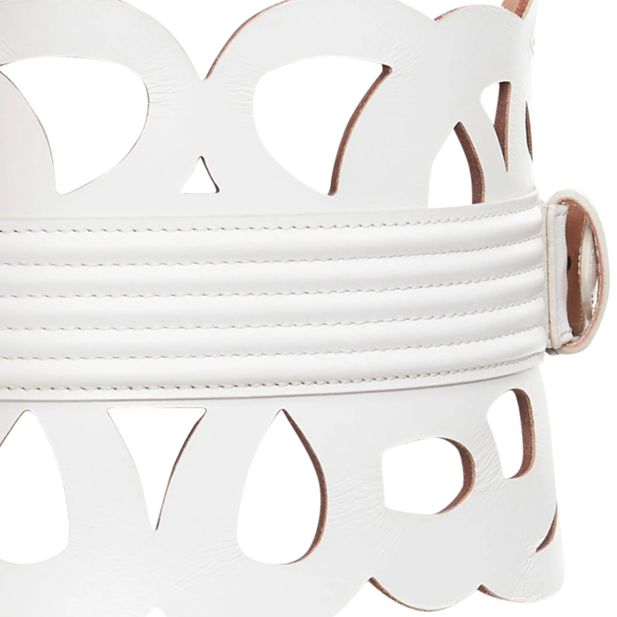 ALAIA white leather romantic swirl laser cut out corset wide belt 65cm - Image 3