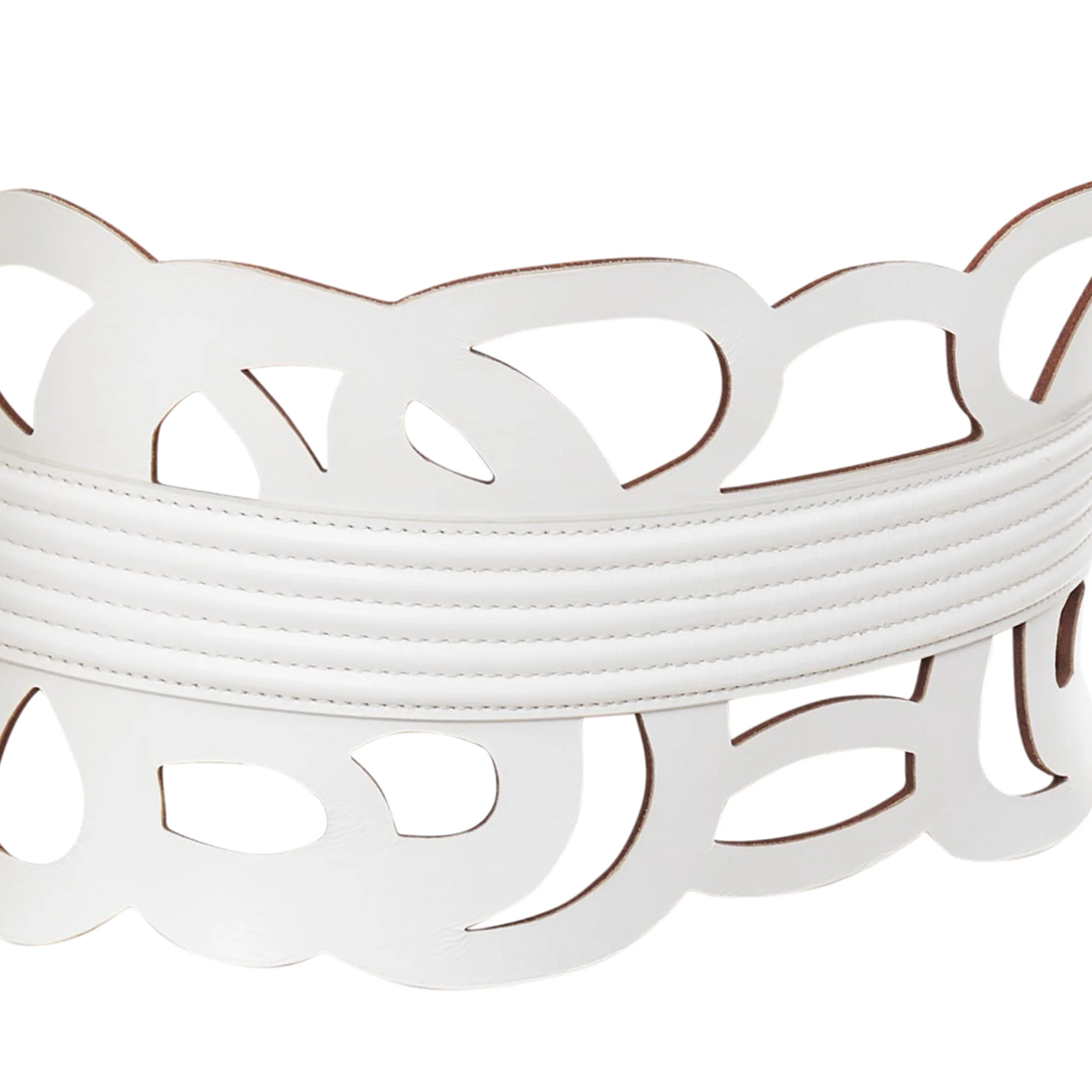 ALAIA white leather romantic swirl laser cut out corset wide belt 65cm - Image 5