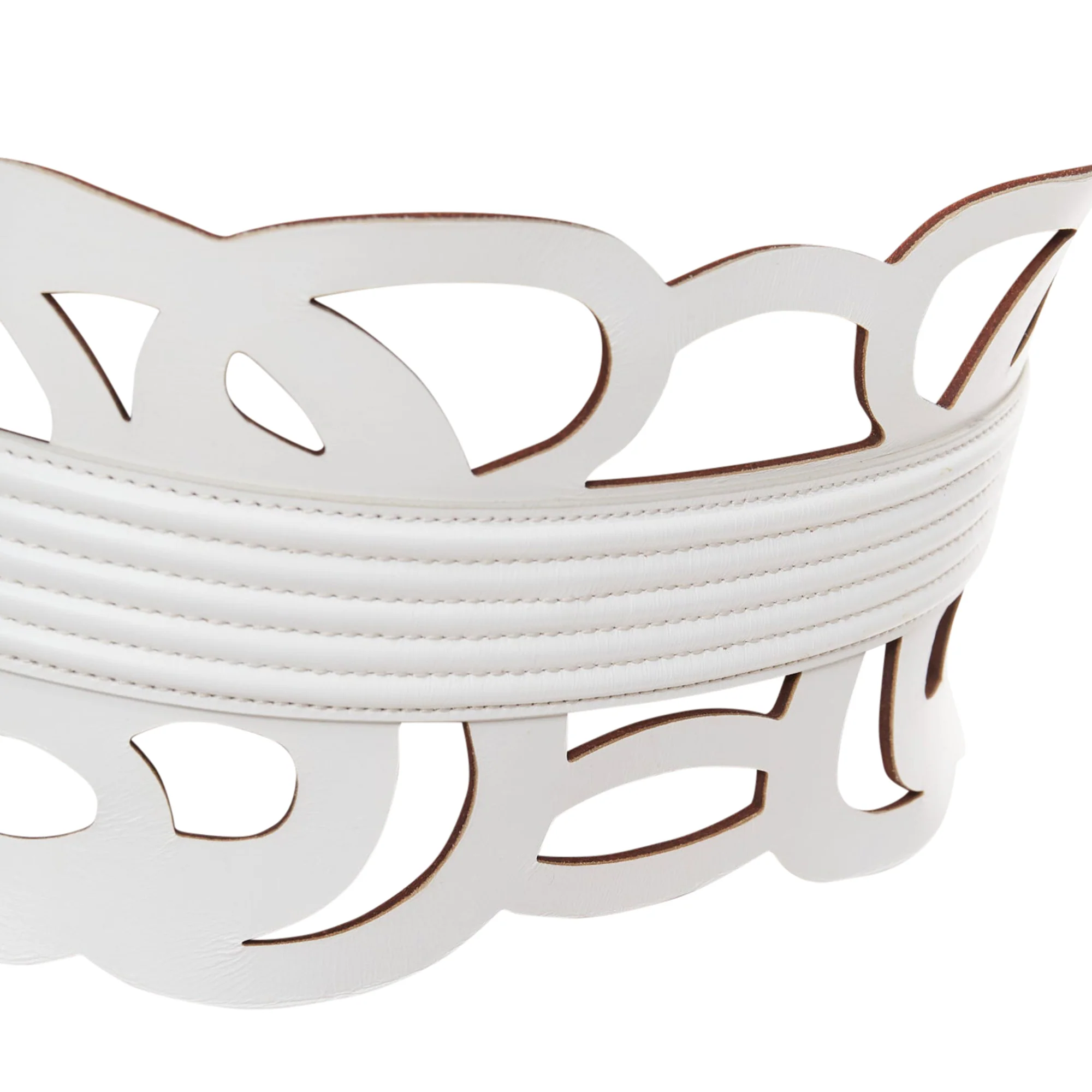 ALAIA white leather romantic swirl laser cut out corset wide belt 65cm - Image 6