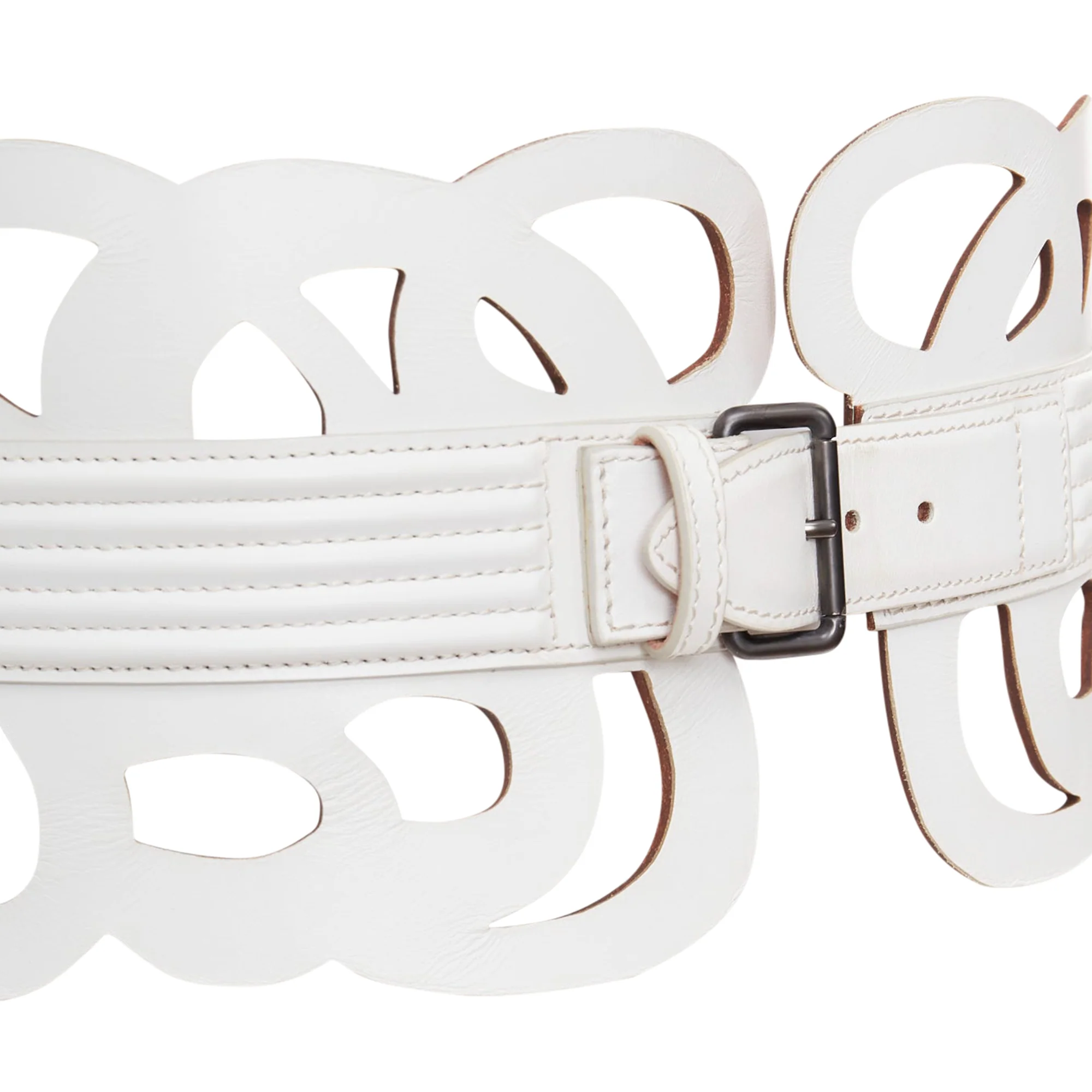 ALAIA white leather romantic swirl laser cut out corset wide belt 65cm - Image 7