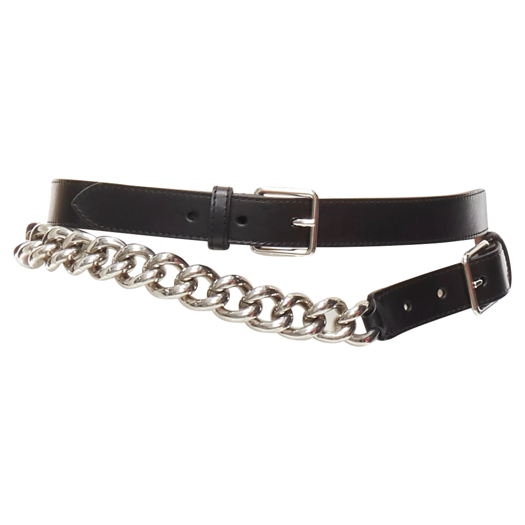 Alexander Mcqueen Leather Silver Chunky Metal Chain Wrap Belt - Image 3