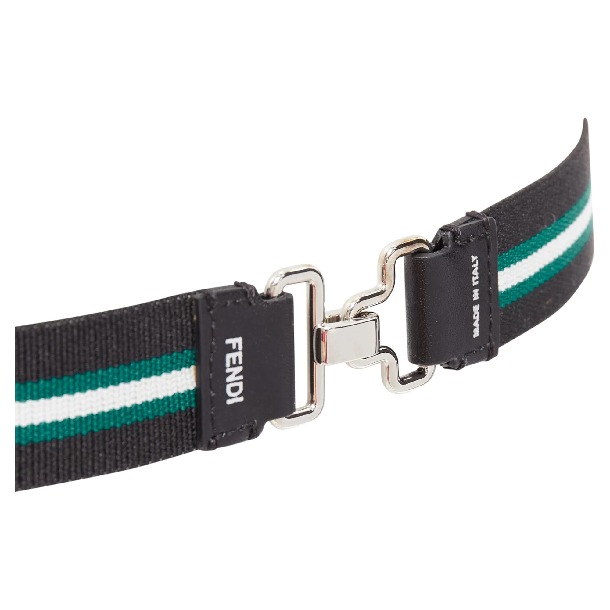 Fendi Silver Logo Stripe Stretch Fabric Leather Skinny Belt - Image 2