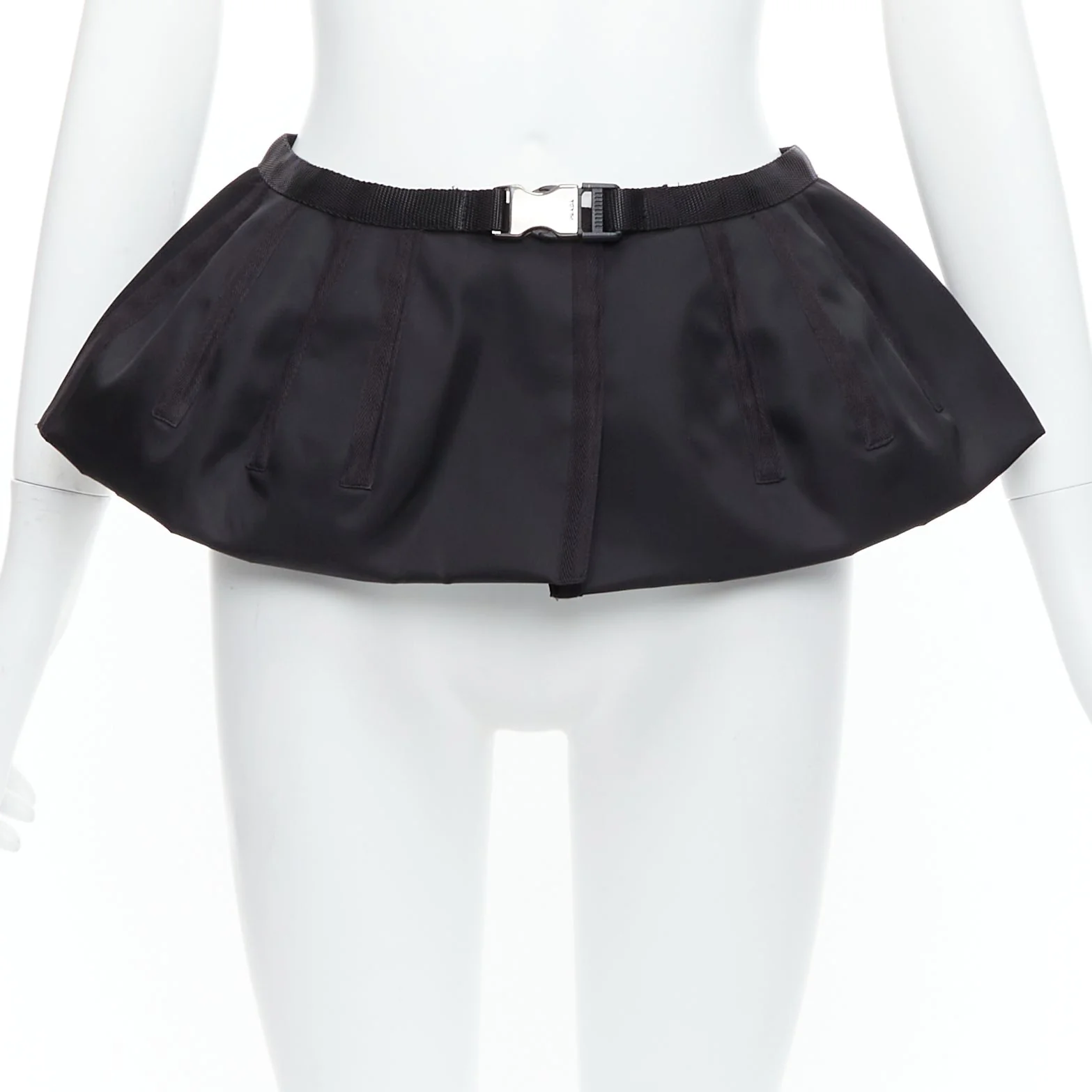 Prada Nylon Silver Logo Buckle Fabric Peplum Belt - Image 7