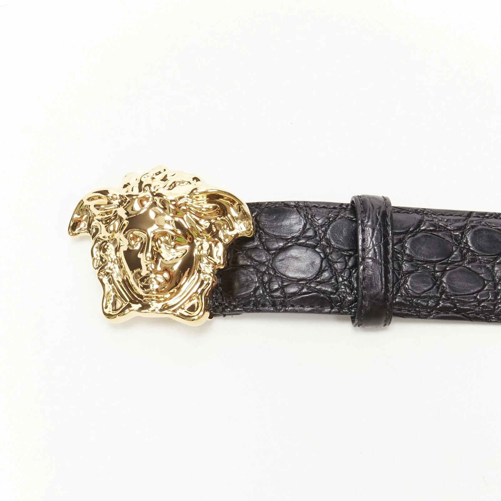 Versace La Medusa buckle scaled leather belt - Image 10