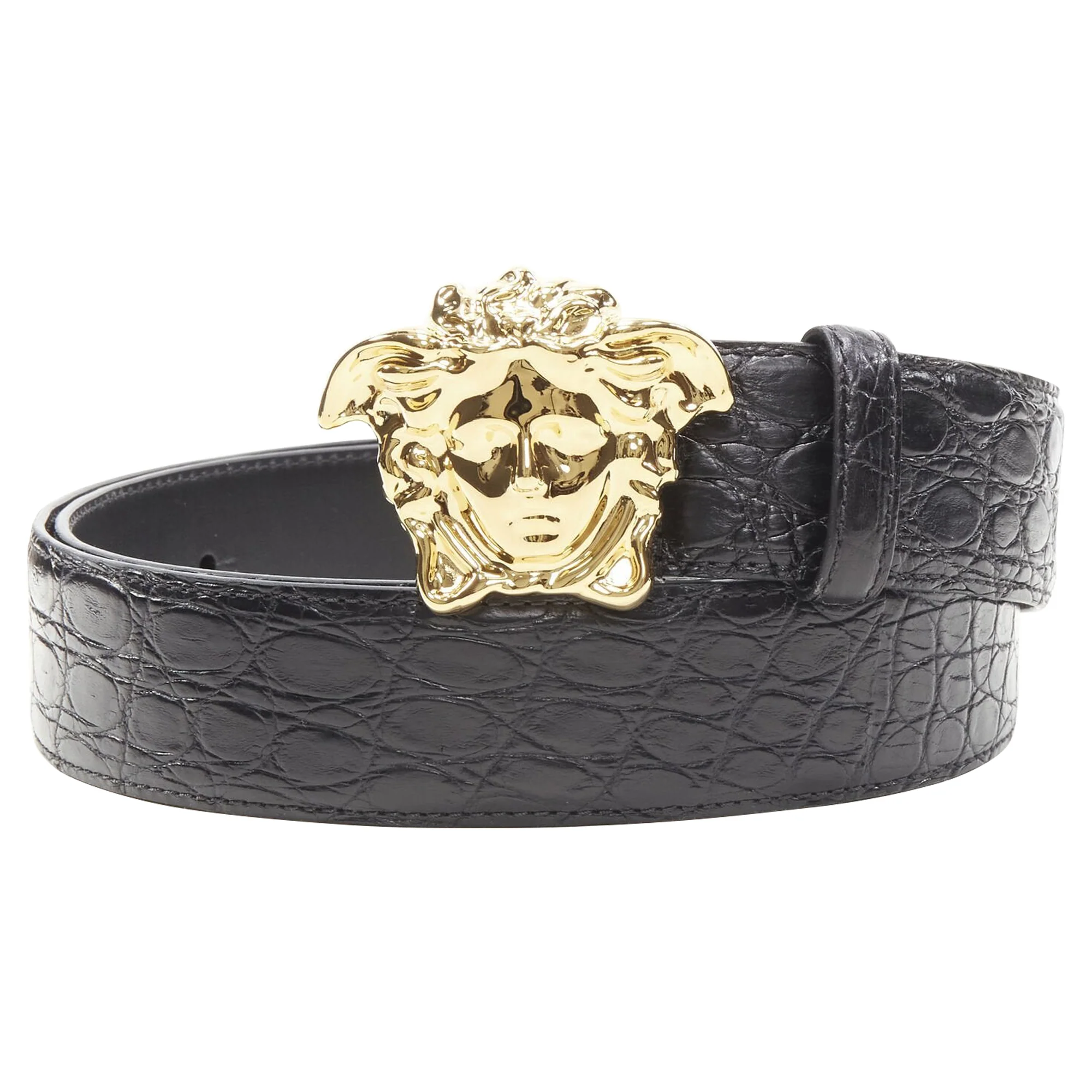 Versace La Medusa g buckle scaled leather belt