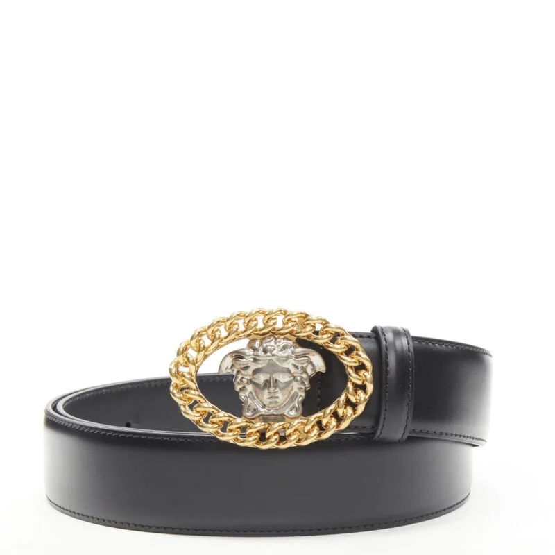 Versace Medusa chain silver buckle leather belt - Image 7