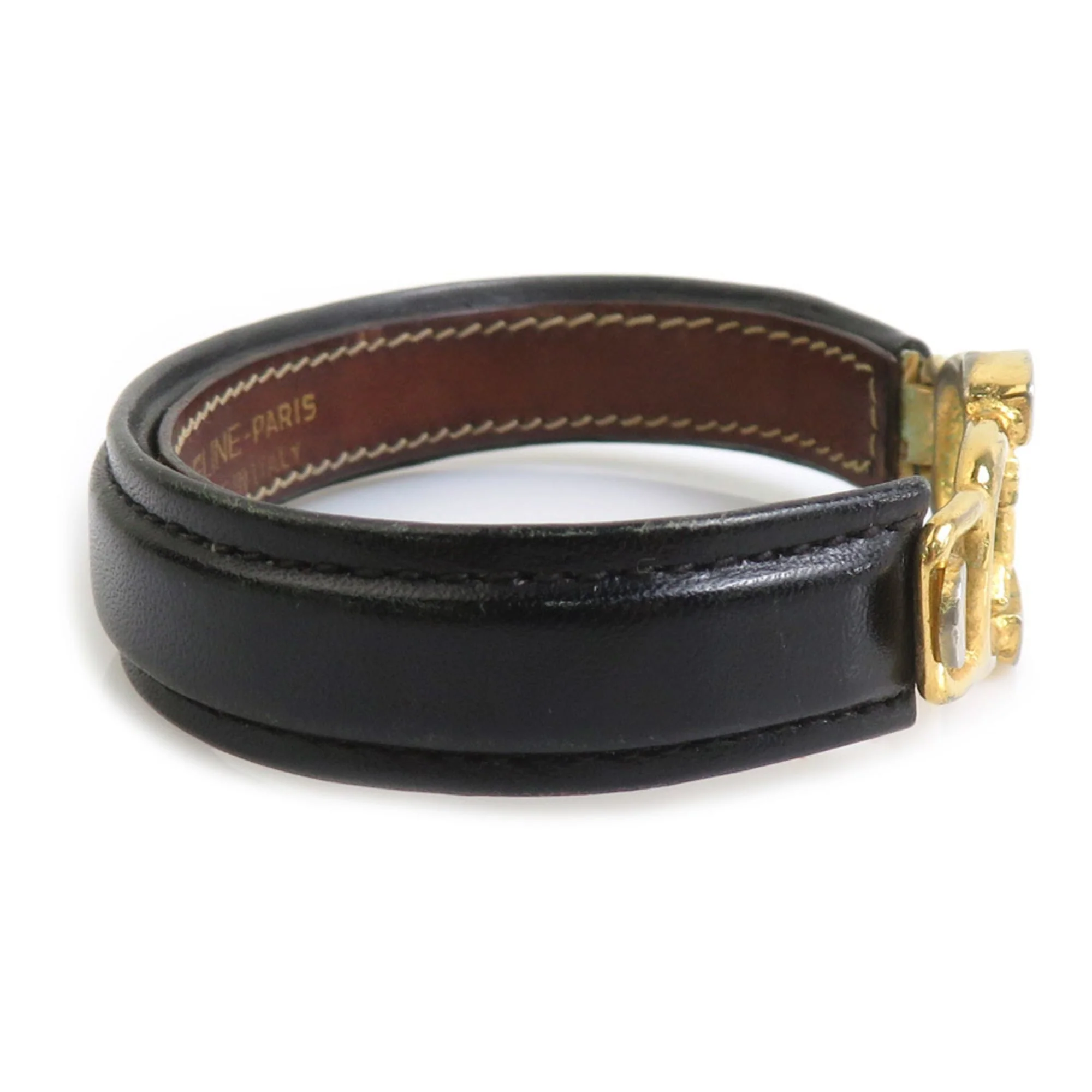 Bracelet Leather and Metal Black and Gold - Image 2