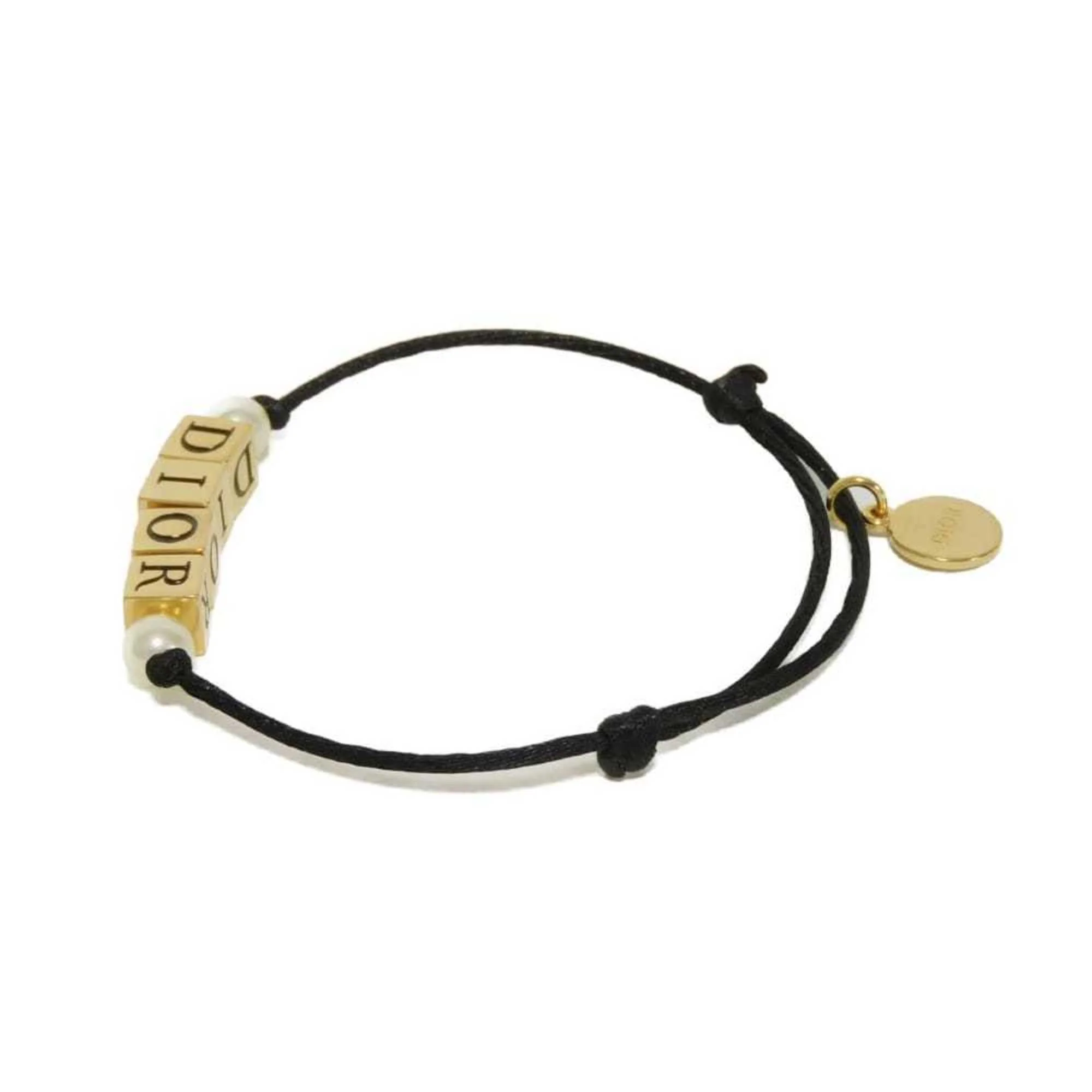 Bracelet Cord Black and Ivory Artificial Pearl Dice Cube Medallion - Image 3