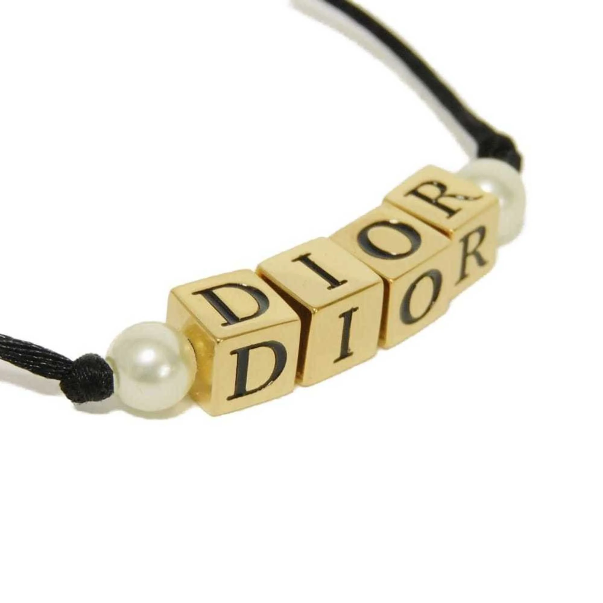 Bracelet Cord Black and Ivory Artificial Pearl Dice Cube Medallion - Image 5