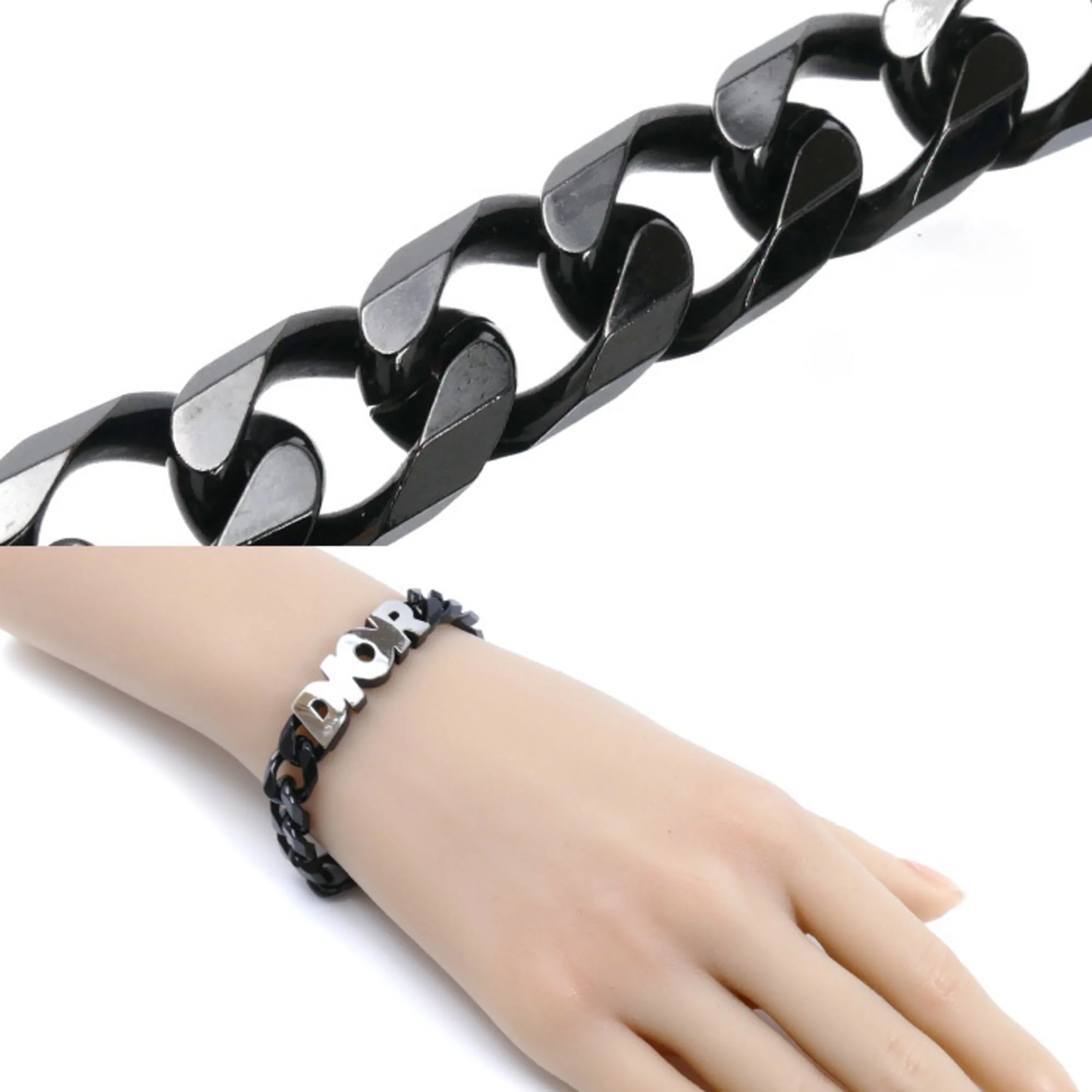 Link Bracelet Metal Black and Silver - Image 4