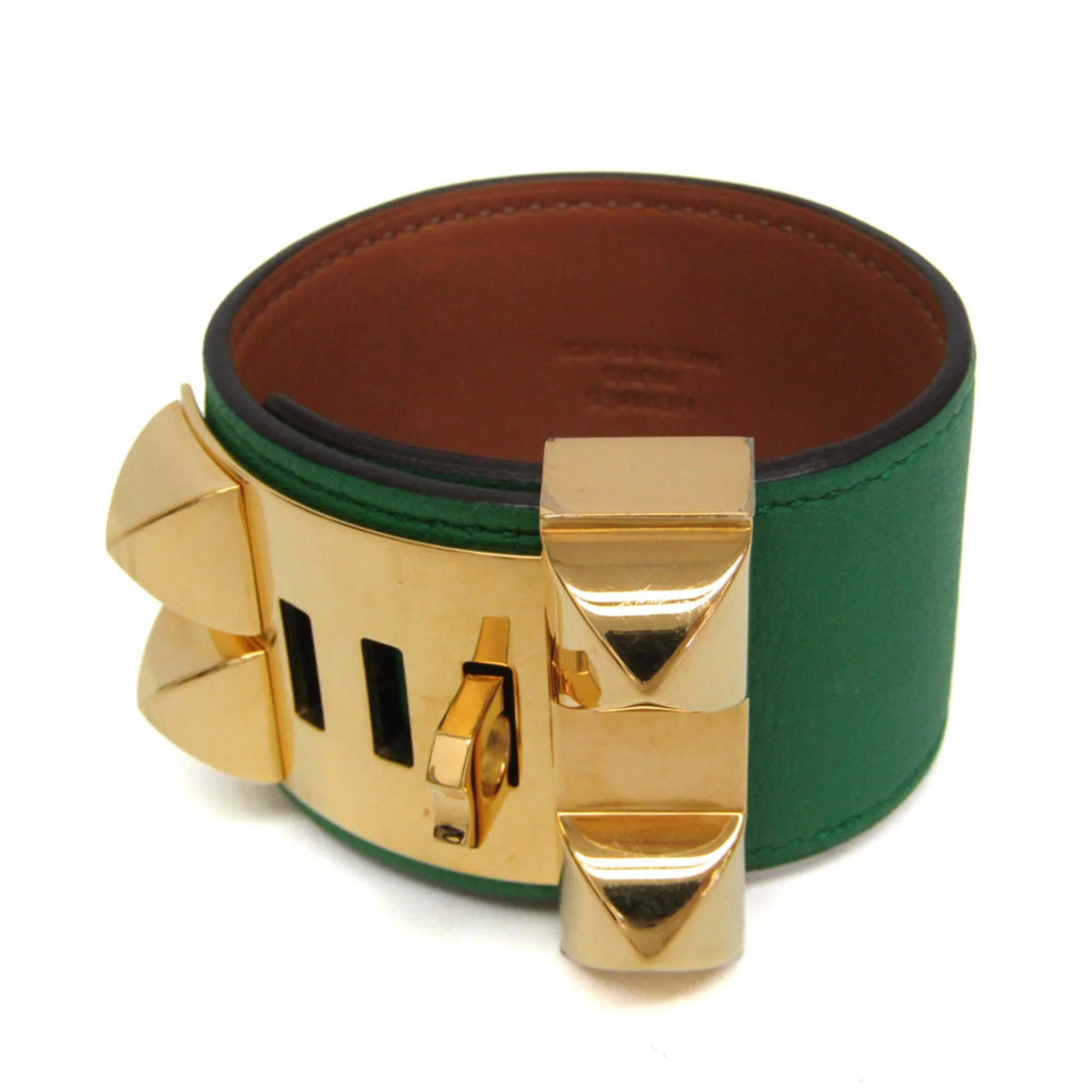 Bangle Box Calf Leather and Metal Gold and Green Bracelet - Image 2