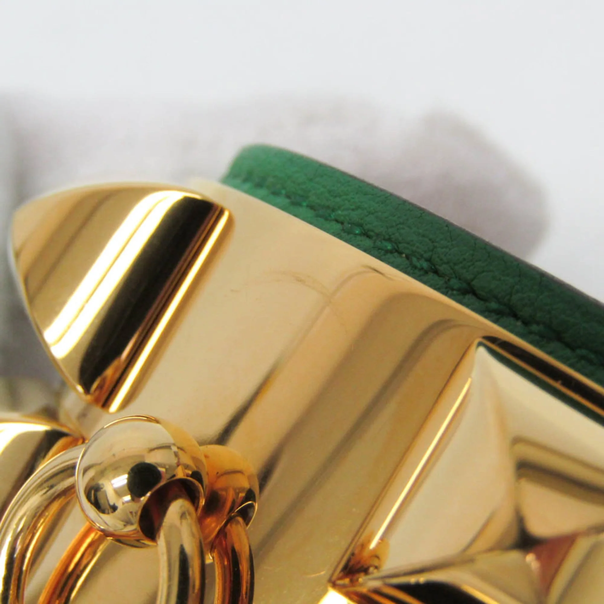 Bangle Box Calf Leather and Metal Gold and Green Bracelet - Image 5