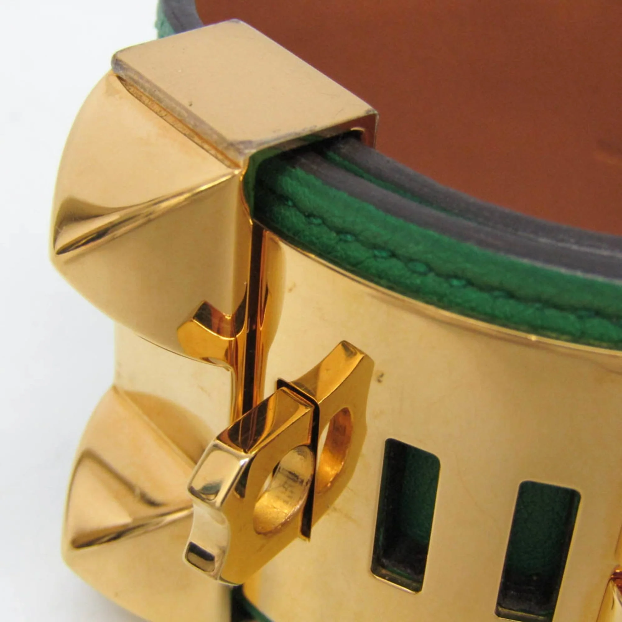 Bangle Box Calf Leather and Metal Gold and Green Bracelet - Image 6