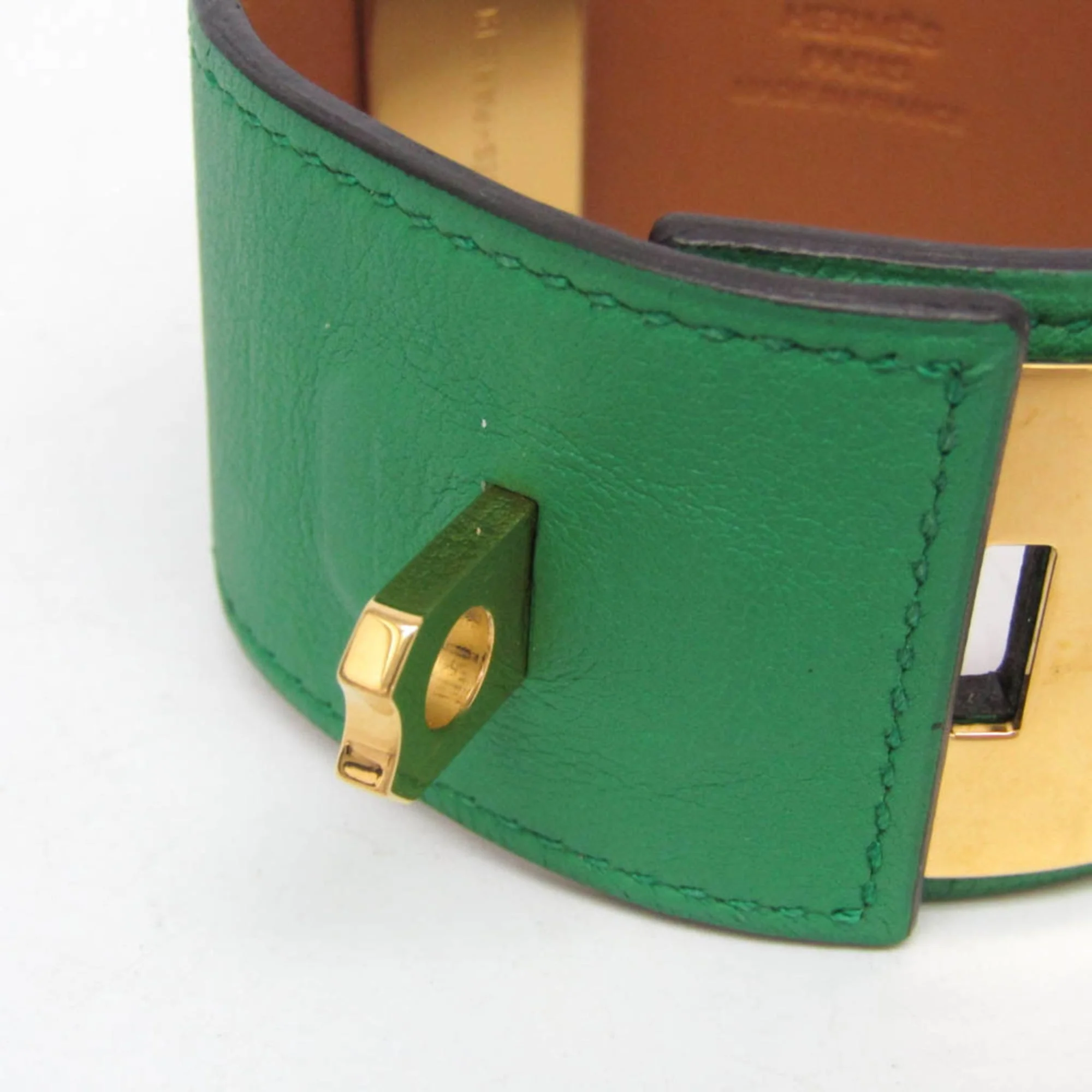 Bangle Box Calf Leather and Metal Gold and Green Bracelet - Image 7