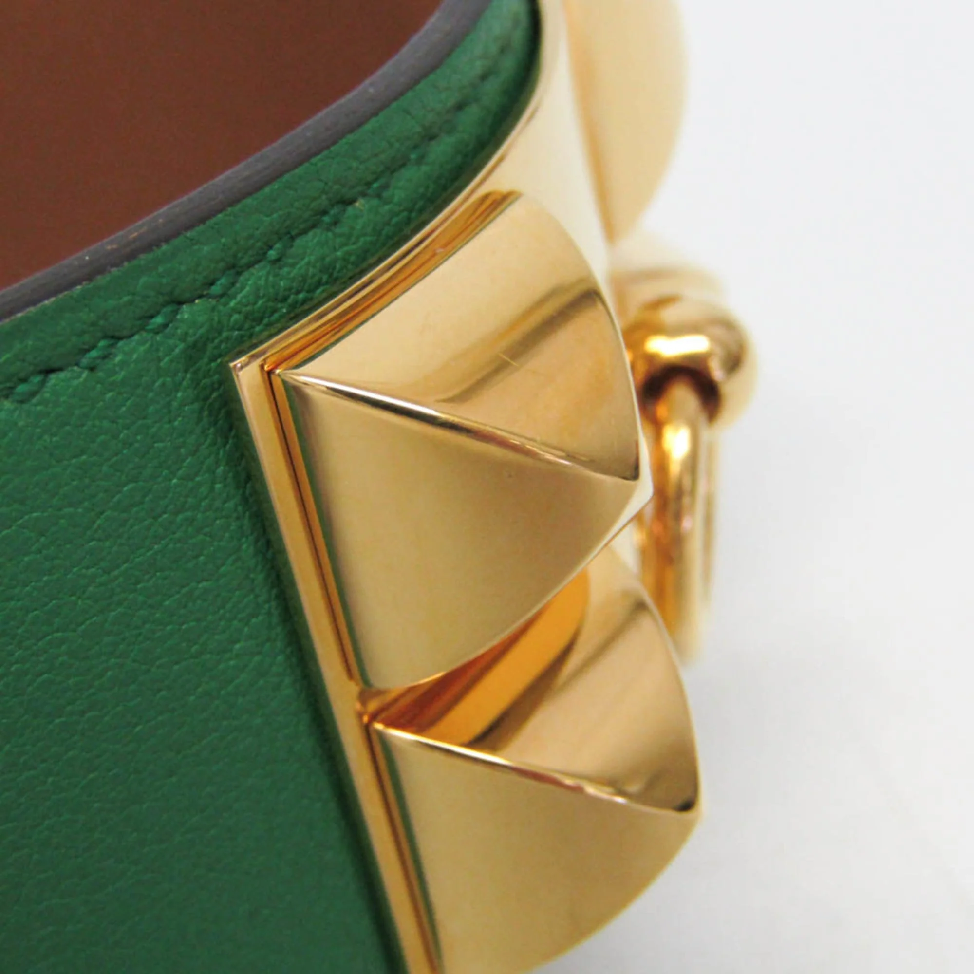 Bangle Box Calf Leather and Metal Gold and Green Bracelet - Image 8
