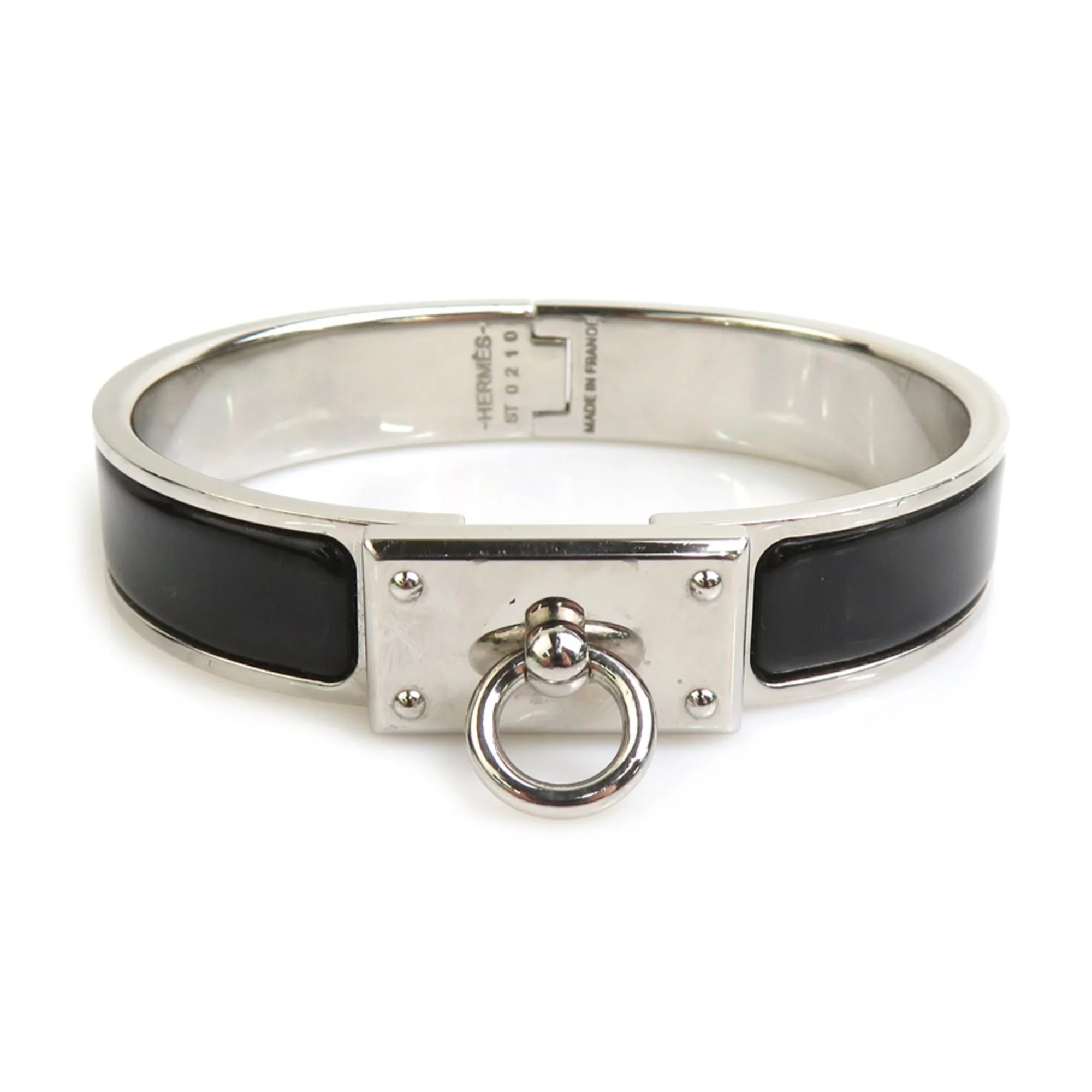 Bangle Bracelet Enamel and Metal Black and Silver