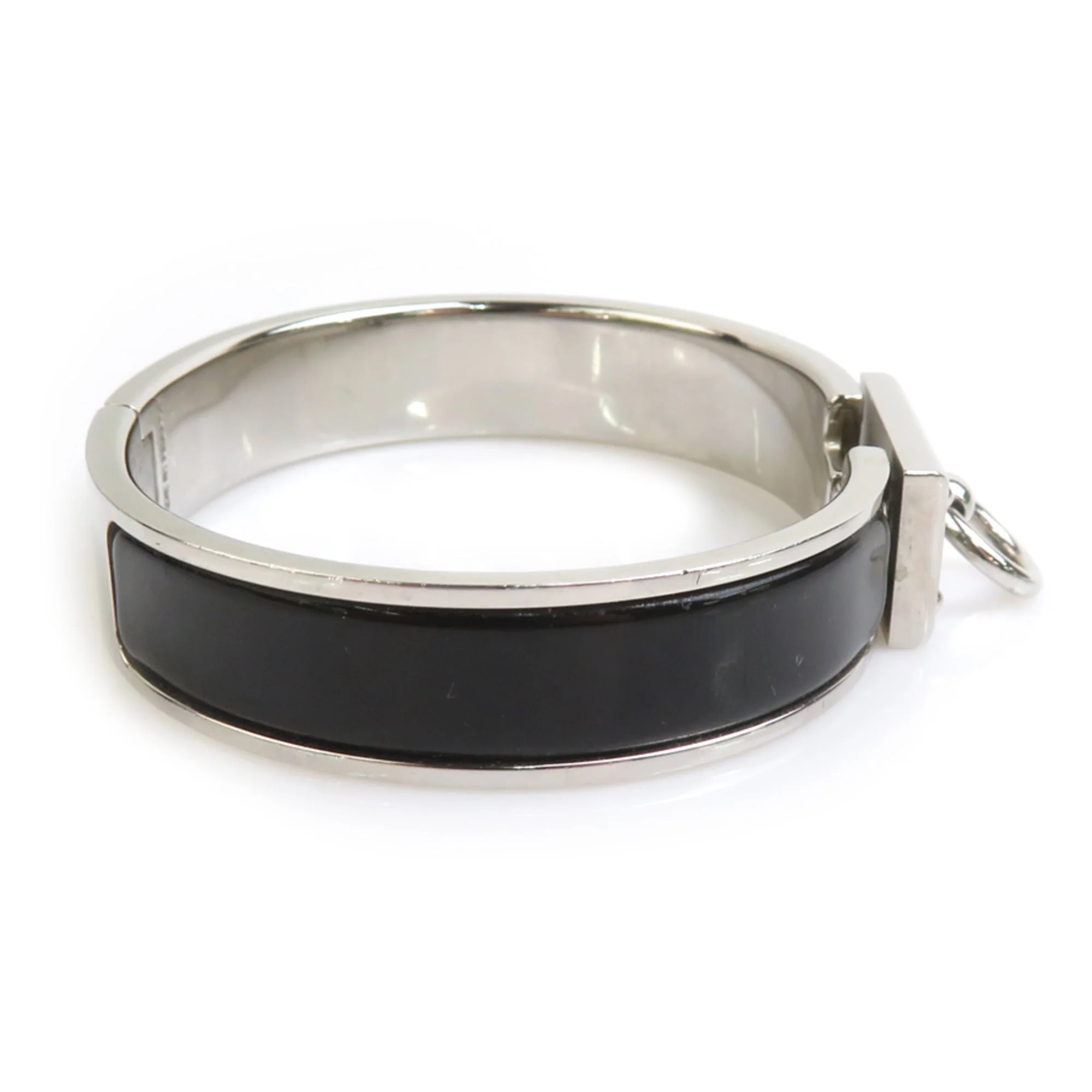 Bangle Bracelet Enamel and Metal Black and Silver - Image 2