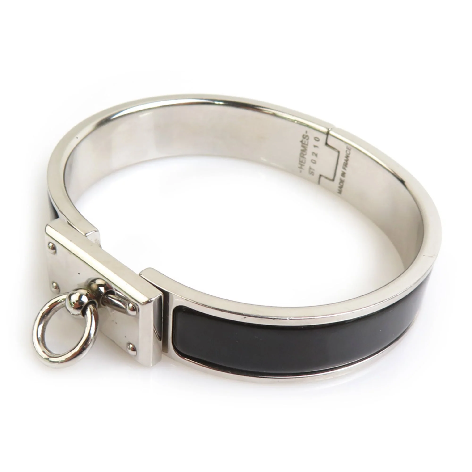 Bangle Bracelet Enamel and Metal Black and Silver - Image 5