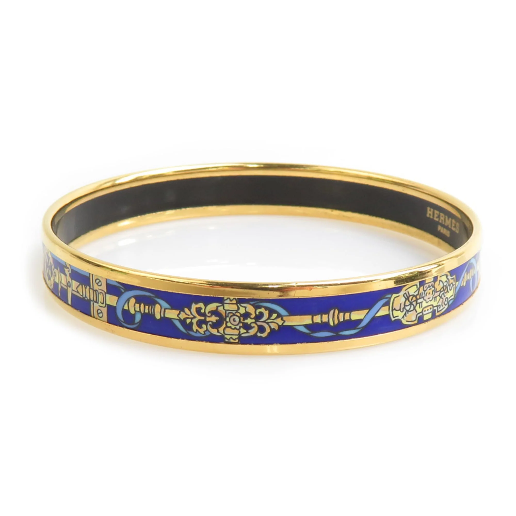 Bangle Bracelet Enamel and Metal Blue and Gold - Image 4
