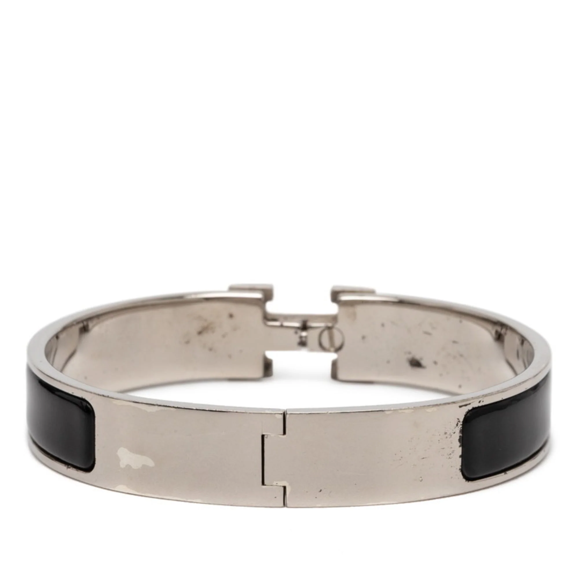 Bangle Enamel and Metal Black and Silver Bracelet - Image 3