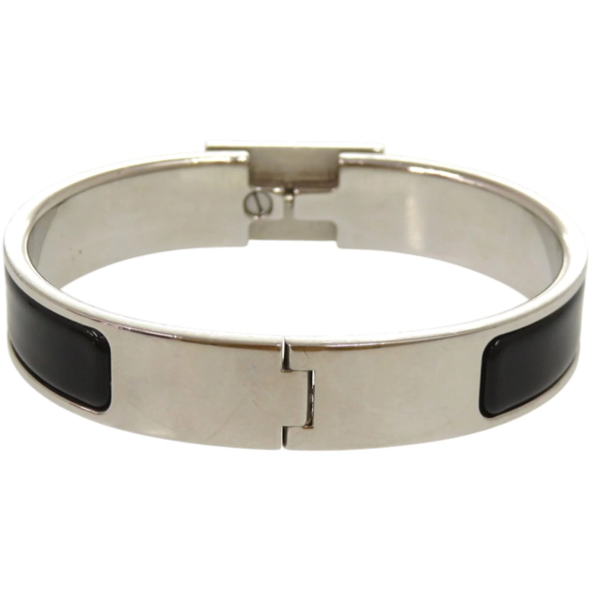 Bangle Enamel and Metal Black Silver Bracelet - Image 2