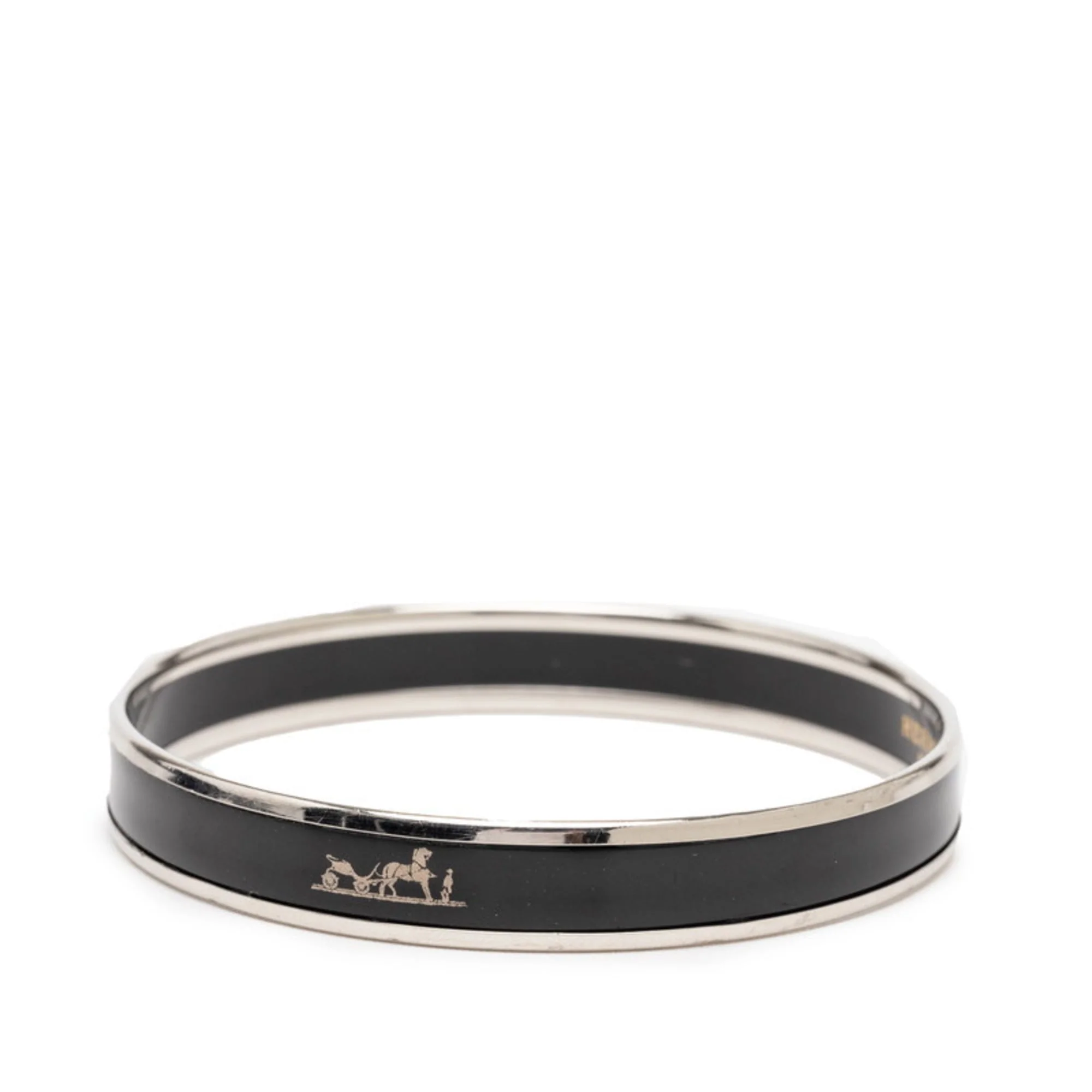 Bangle Enamel Black and Silver Plated Bracelet - Image 2