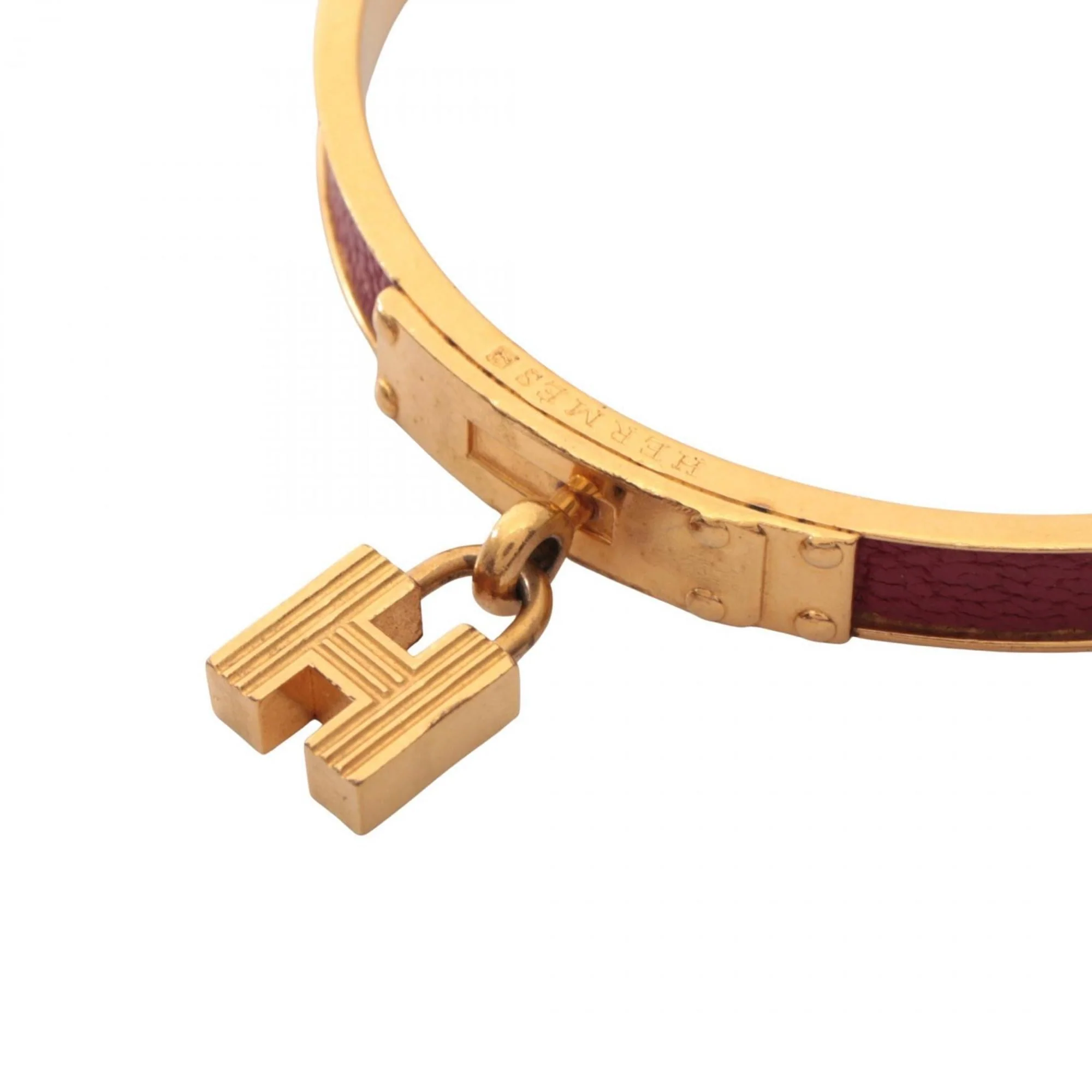 Bangle Gold and Leather Red Bracelet - Image 3