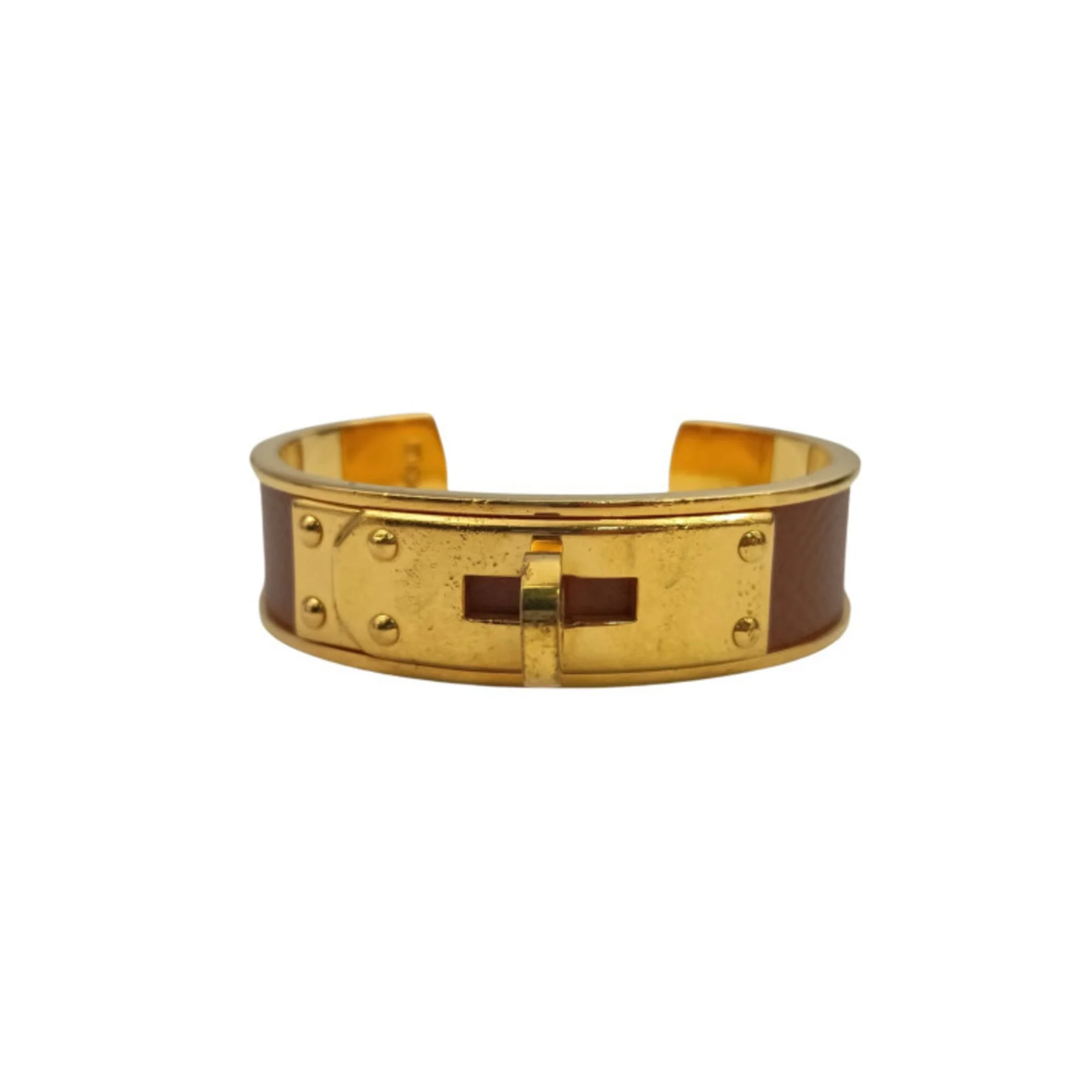 Bangle Leather and Metal Brown and Gold Bracelet