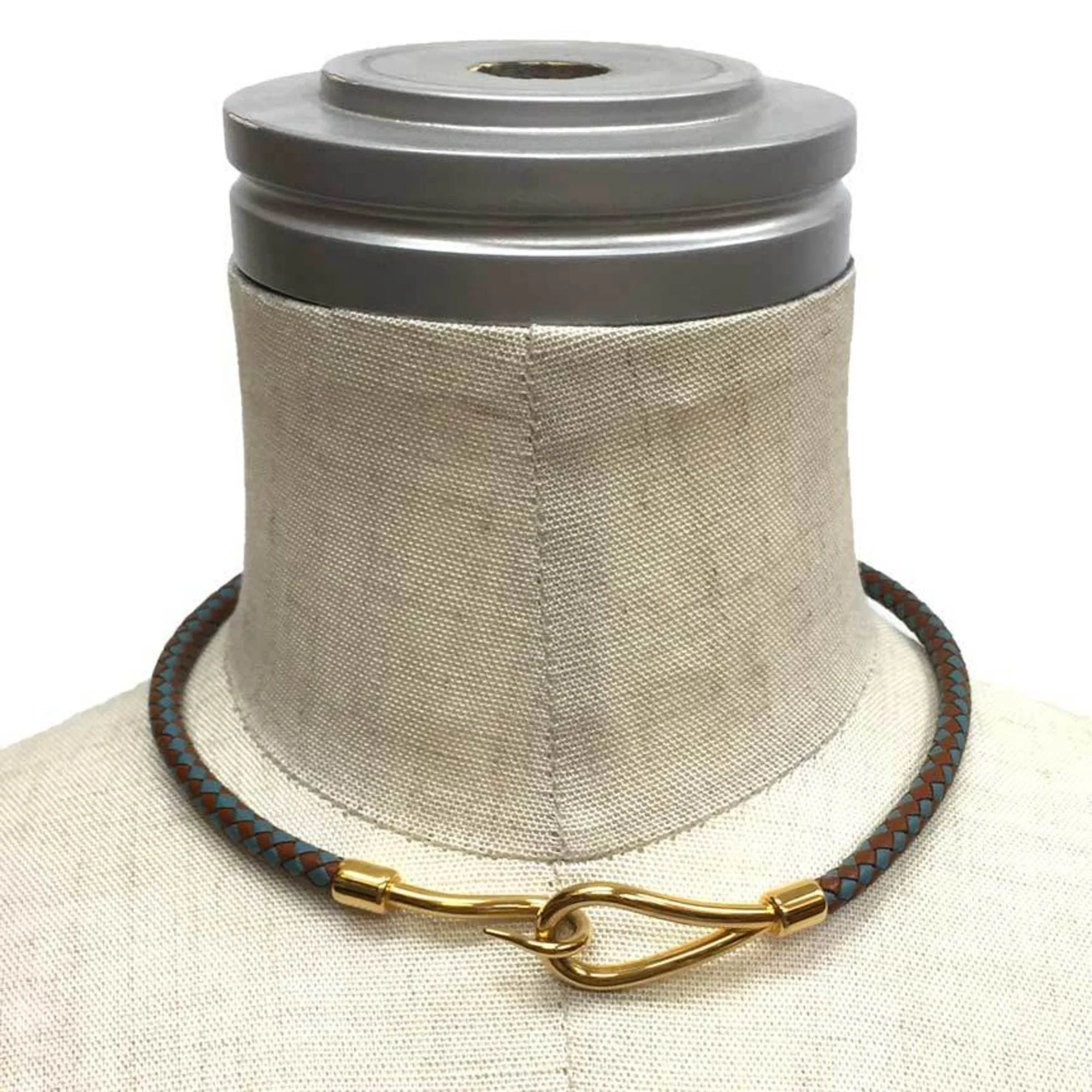 Bracelet Brass and Leather Bicolor Blue Brown - Image 4