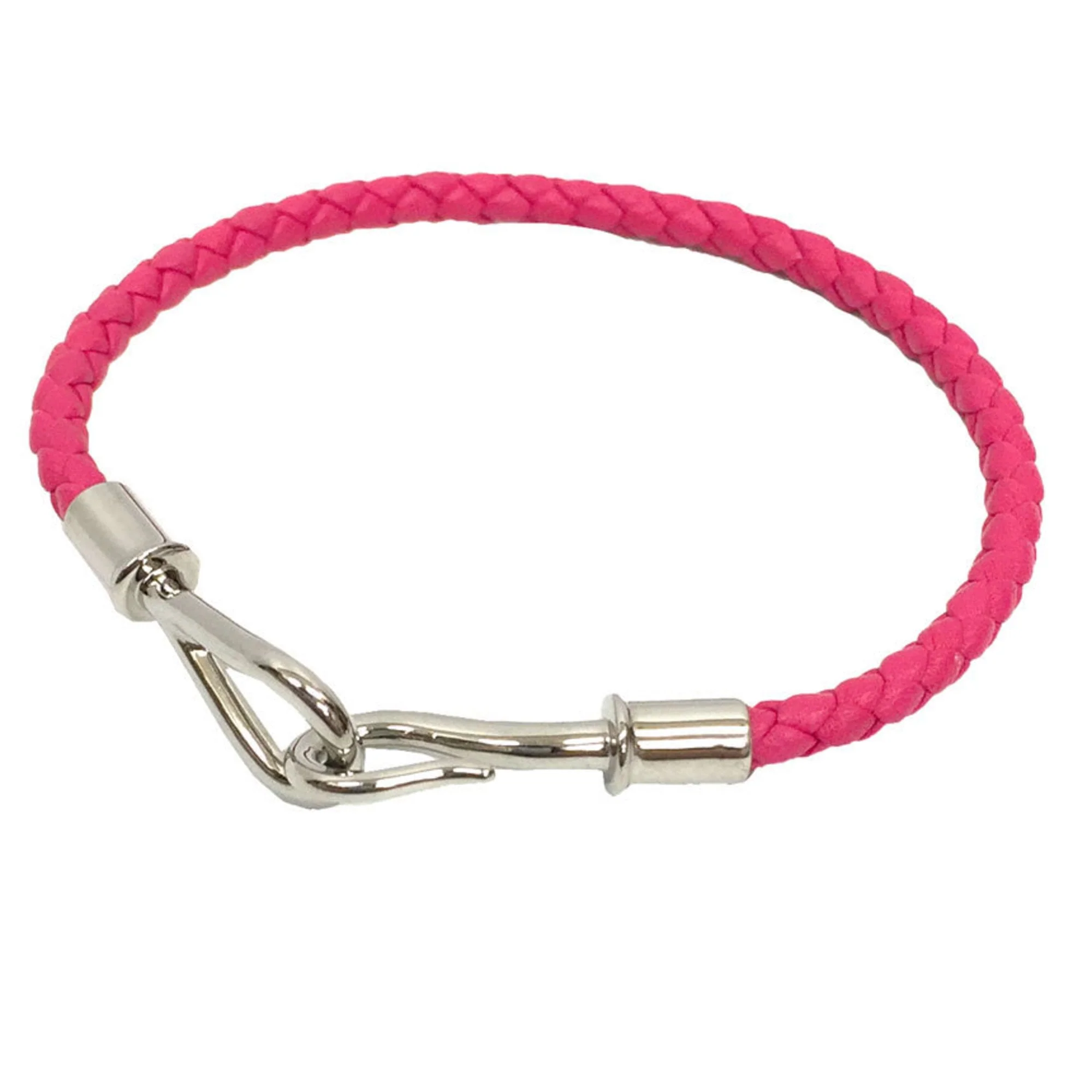 Bracelet Brass and Leather Pink Silver